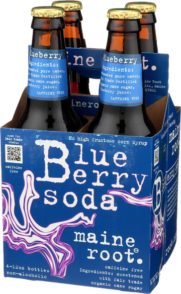 Maine Root Blueberry Soda, 48 fl oz, 4 ct - Refreshing Blueberry Flavor, All-Natural Ingredients