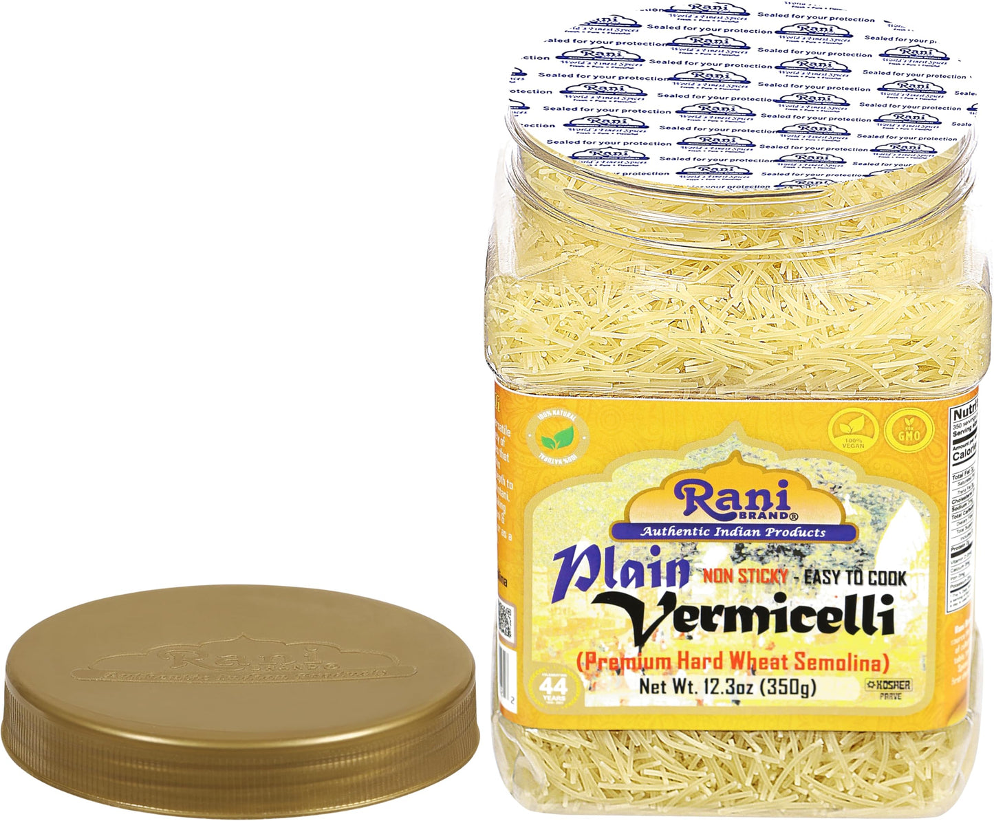 Rani Plain Vermicelli (Wheat Noodles) 12.25Oz (350G) Pet Jar ~ All Natural | Vegan | Non-Gmo | Kosher | Indian Origin