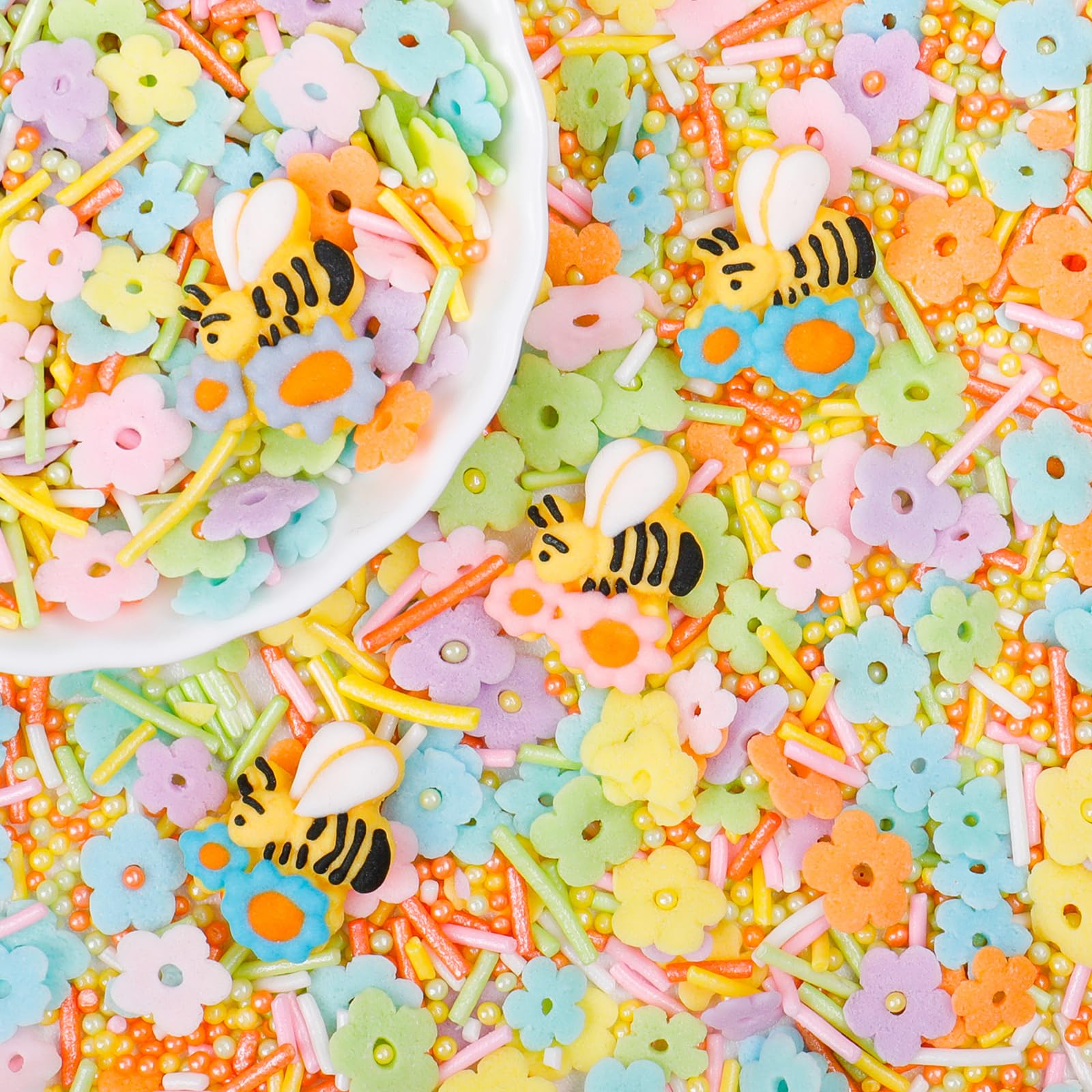 Easter Sprinkles Edible, Pastel Flower Sprinkles for Cake Decorating, Edible Flower and Bee Sugar Mix, Perfect for Cake Decorati