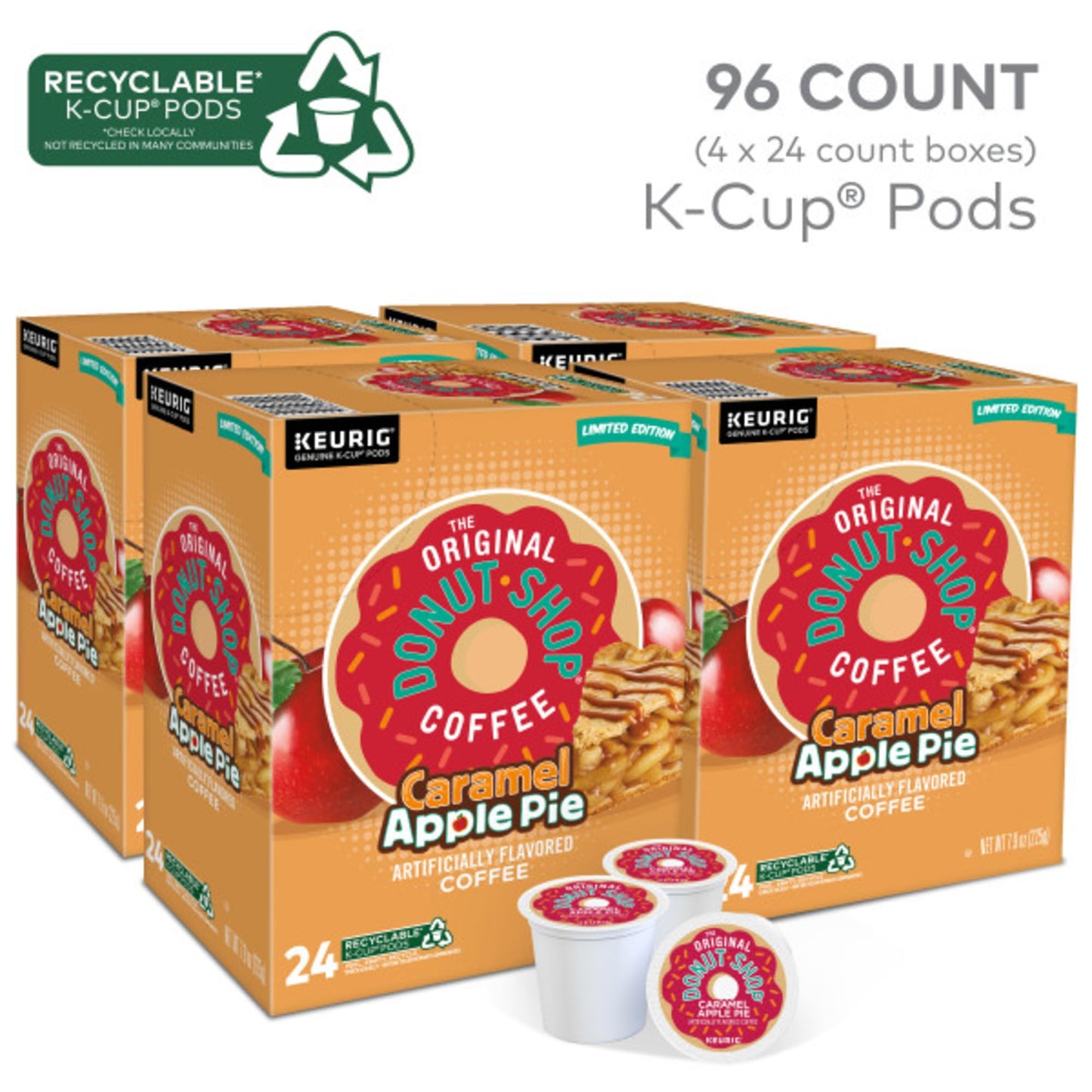 The Original Donut Shop Caramel Apple Pie Coffee, Keurig K-Cup Pod, Light Roast, 96 Count