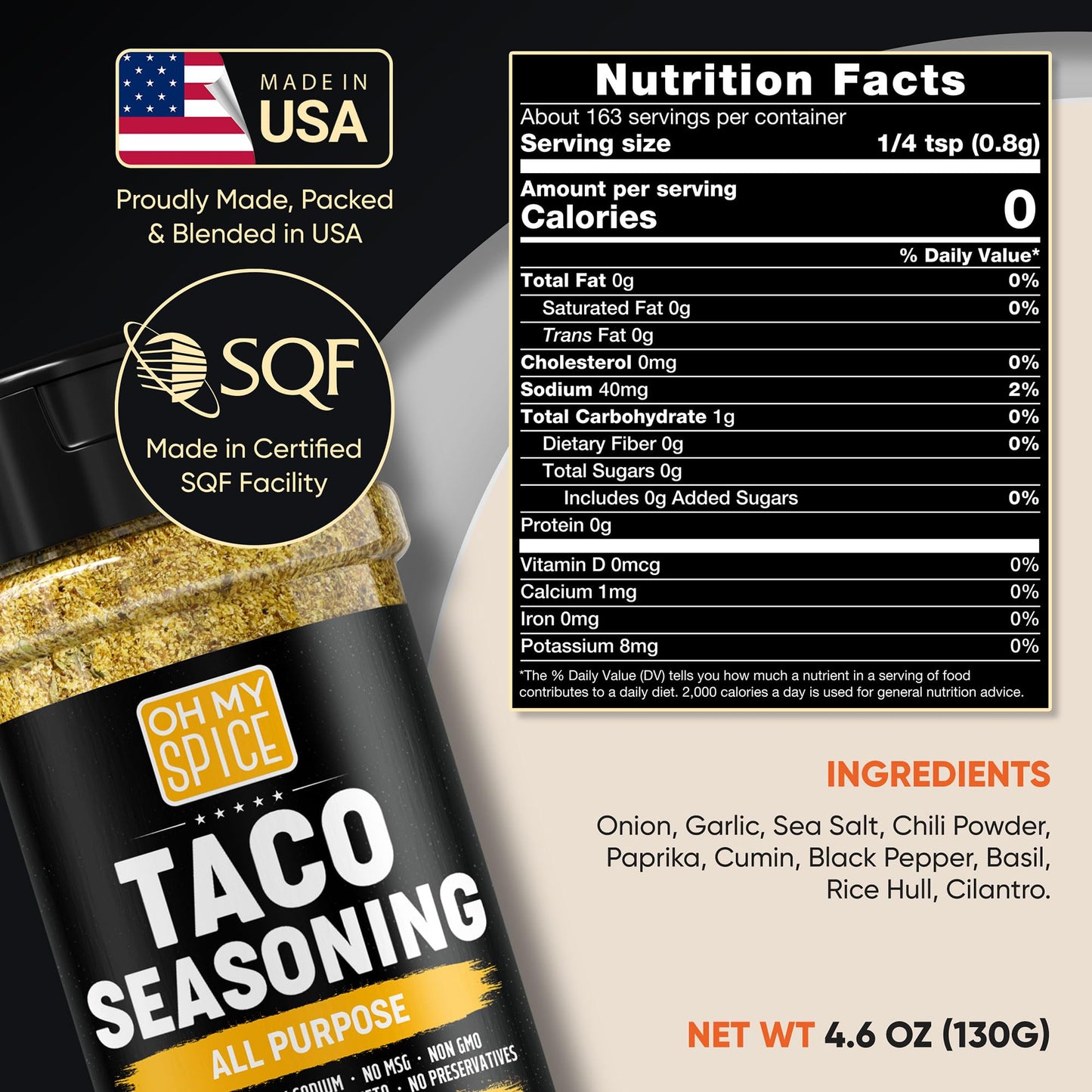 Taco Seasoning Mix All Purpose Blend - Gluten Free & Low Sodium Mexican Seasoning For Taco Tuesday Night. Everything Seasonings