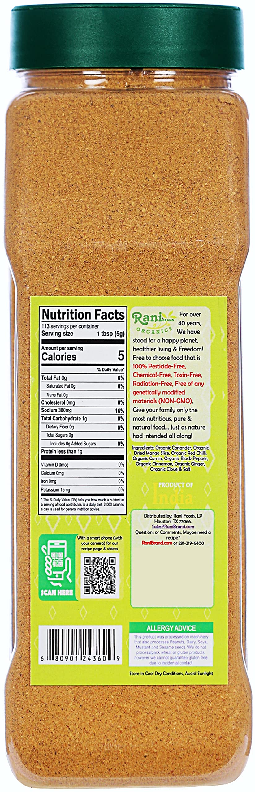 Rani Organic Chana Masala (Garbanzo Curry 9-Spice Blend) 20Oz (1.25Lbs) 567G Pet Jar ~ All Natural | Vegan | Gluten Friendly | N