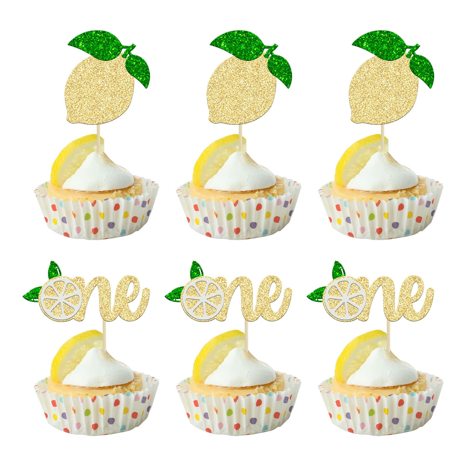 24Pcs Lemon One Cupcake Toppers Glitter Fruit Lemonade First Birthday Cupcake Picks For Lemon Theme Baby Shower 1St Birthday Par
