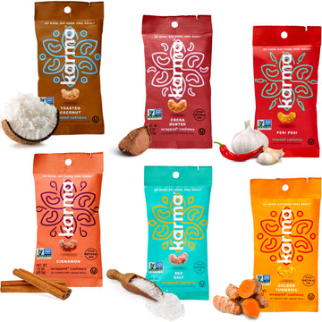 Karma Flavored Cashews Variety Pack - Gluten Free, Vegan, Non-GMO - 1.5 oz, Pack of 6