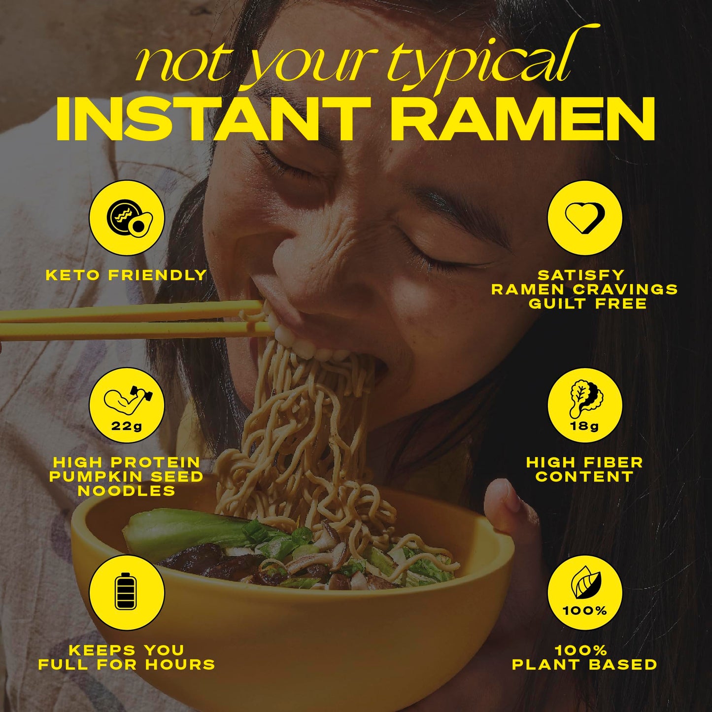 Immi Tom Yum ''Shrimp'' Ramen, 100% Plant Based, Keto Friendly, Low Carb, High Protein, Packaged Noodle Meal Kit, Ready To Eat,