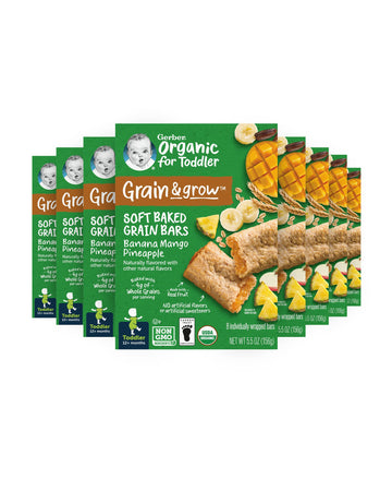 Gerber Snacks For Toddler Organic Soft Baked Grain Bars, Grain & Grow, Banana Mango Pineapple, 5.5 Ounce (Pack Of 8)