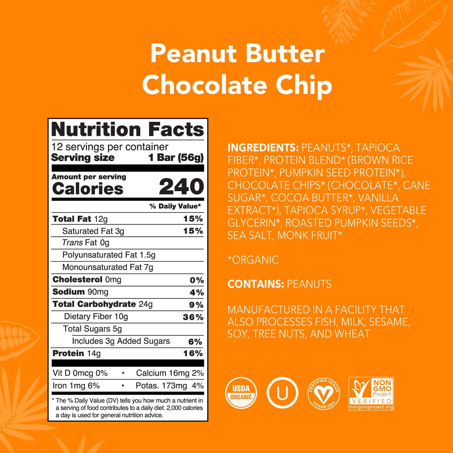 ALOHA Organic Plant Based Protein Bars |Peanut Butter Chocolate Chip | 1.98 Oz (Pack of 12) | Vegan, Low Sugar, Gluten Free, Pal