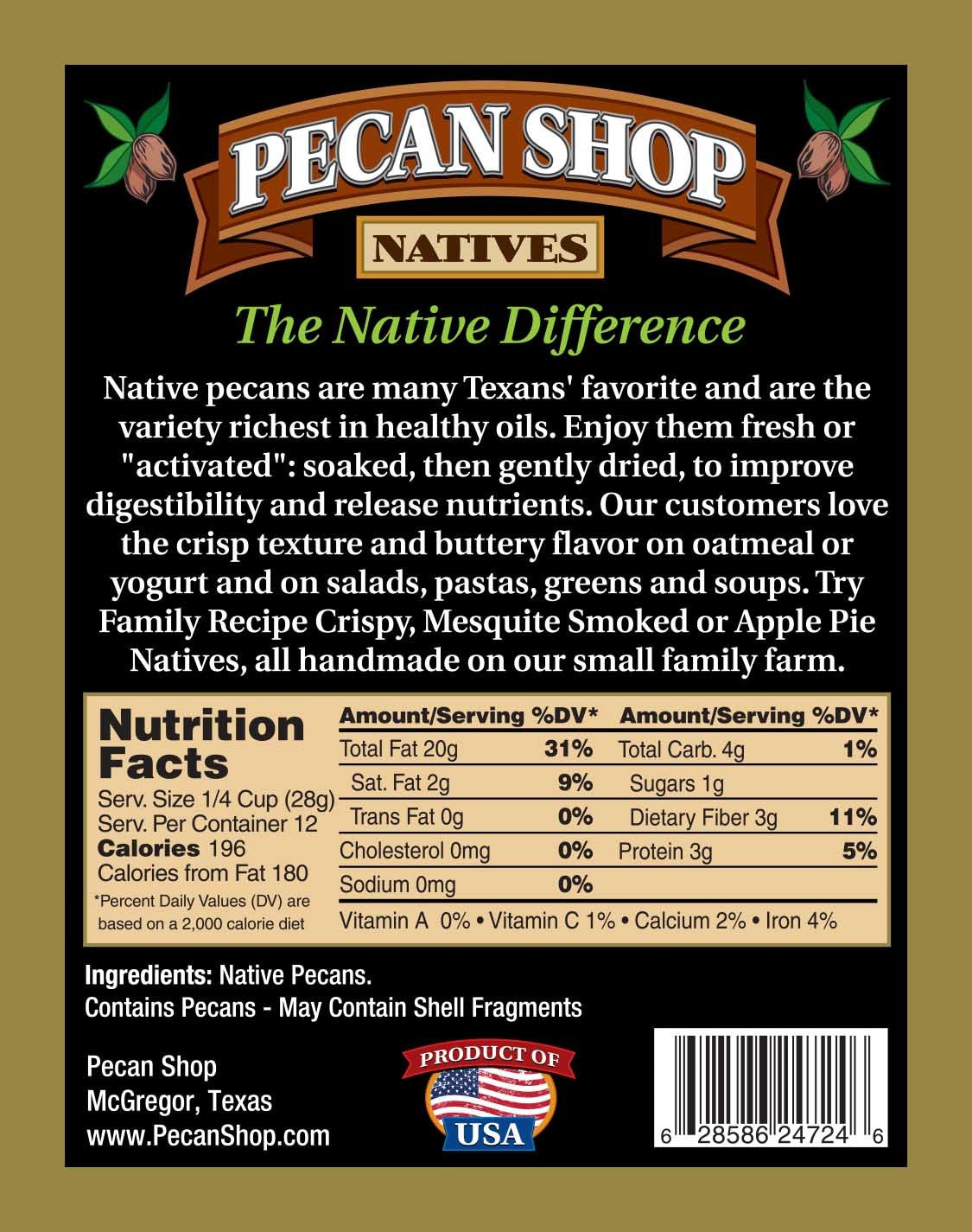 Pecan Shop Raw Unpasteurized Shelled Texas Native Pecans, Wild-Harvested And Tested Pesticide-Free Pecan Halves In Oxygen-Barrier Bag For Peak Freshness - 5 Lb