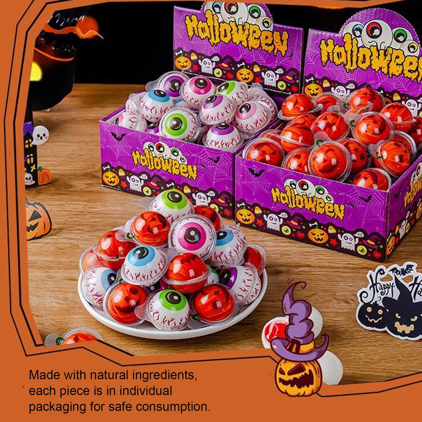 Kwolykim Gummy Pumpkin Candy, Small Size 3D Pumpkin Design Gummies Candy With Filling For Trick Or Treat Individually Wrapped Perfect For Halloween Parties Gift 30Pcs