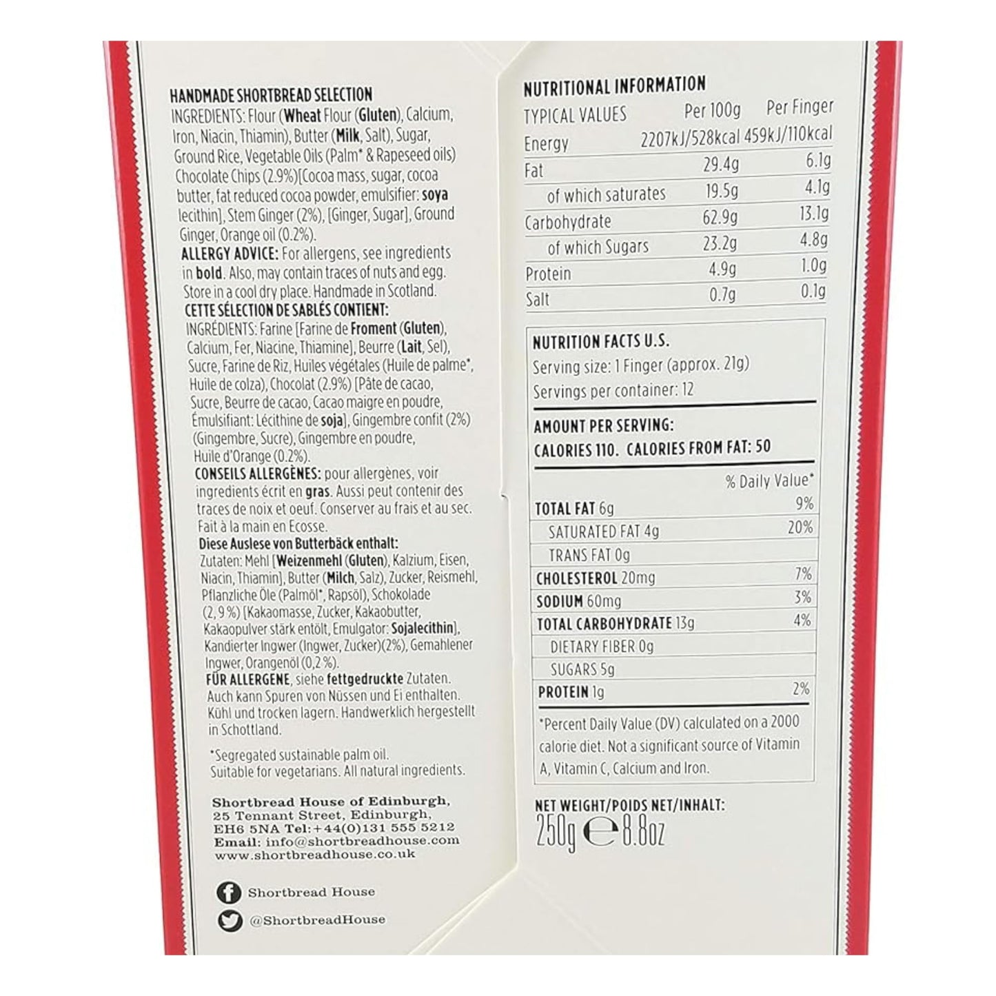 Shortbread House Of Edinburgh Truly Handmade Shortbread Fingers, 8.8Oz Selection Box (Pack Of 2)