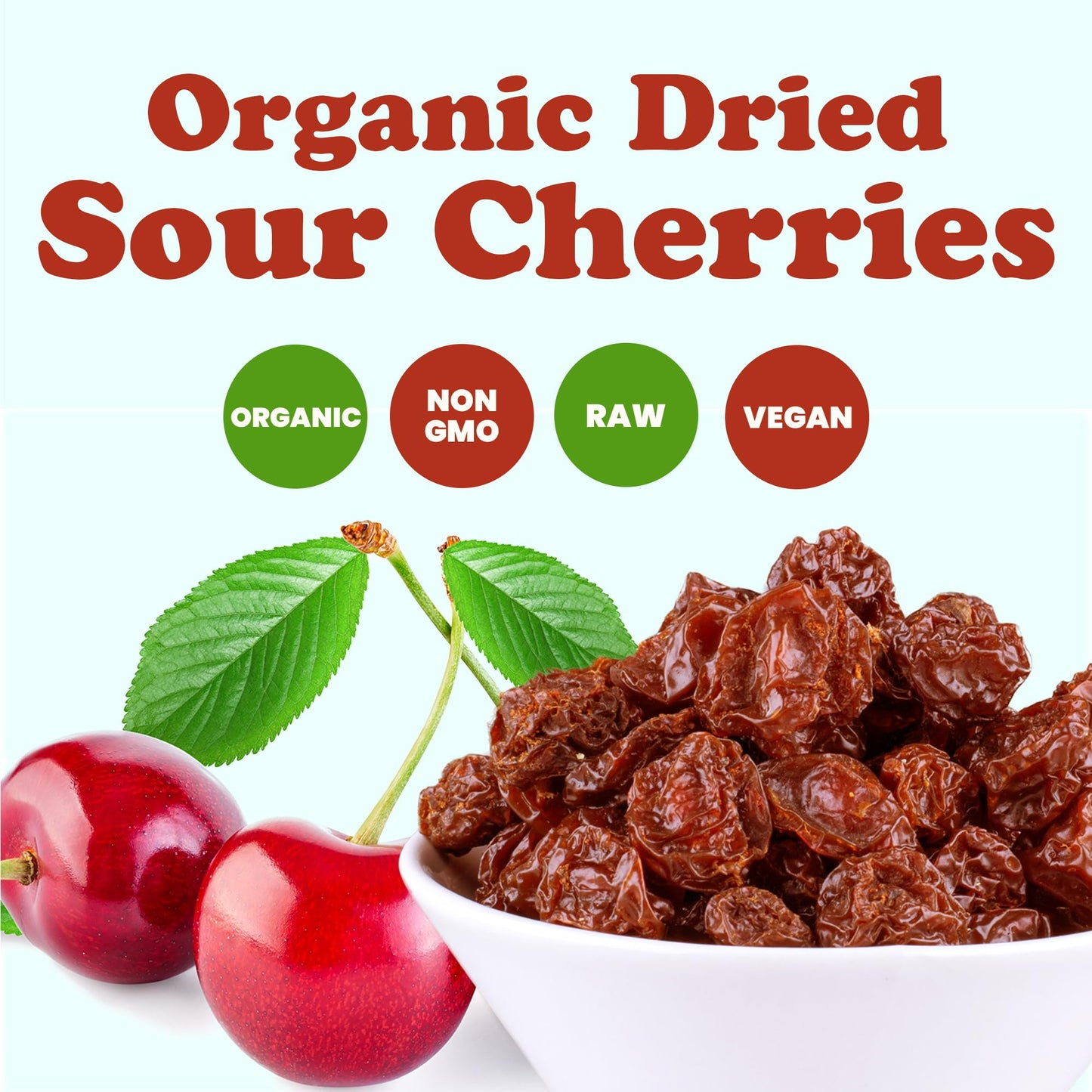 Organic Dried Sour Cherries, 2 Pounds - Lightly Sweetened, Pitted, Non-Gmo, Unsulfured, Sour, Bulk