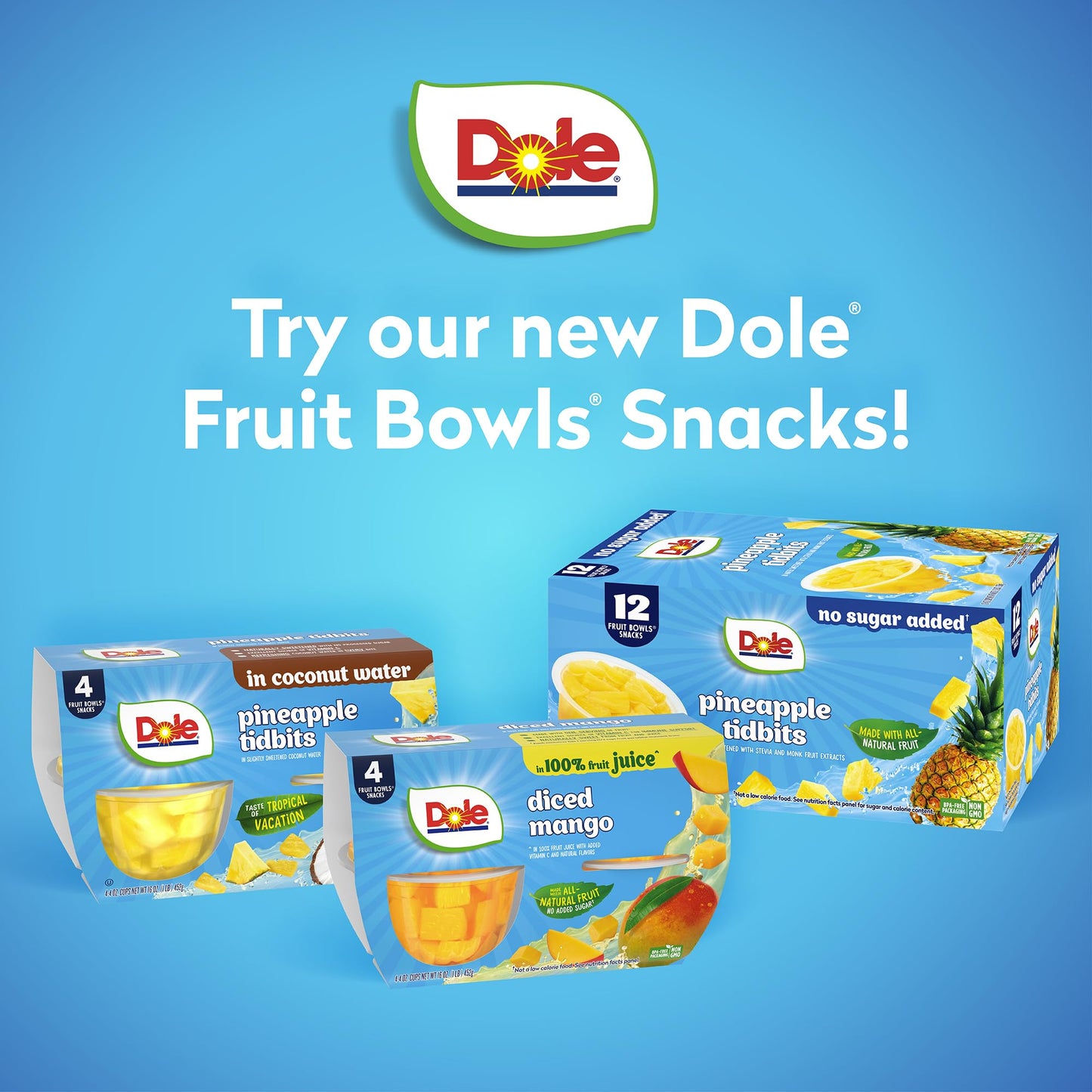 Dole Pineapple Tidbits with No Sugar Added^^ - Dole Fruit Bowls Snacks - 4 oz Fruit Bowls - 12 Pack