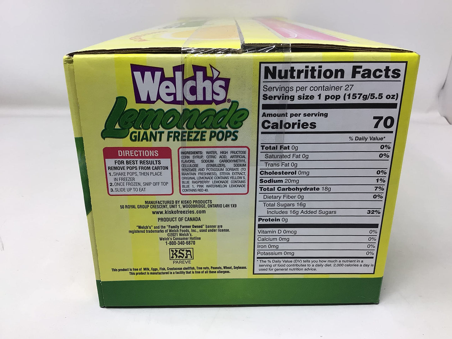 Welch'S Lemonade Giant Freezer Pops (Pack Of 27 5.5Oz Pops)