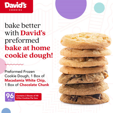 David's Cookies Preformed Frozen Cookie Dough Chocolate Chunk & Macadamia White Chip 96 count