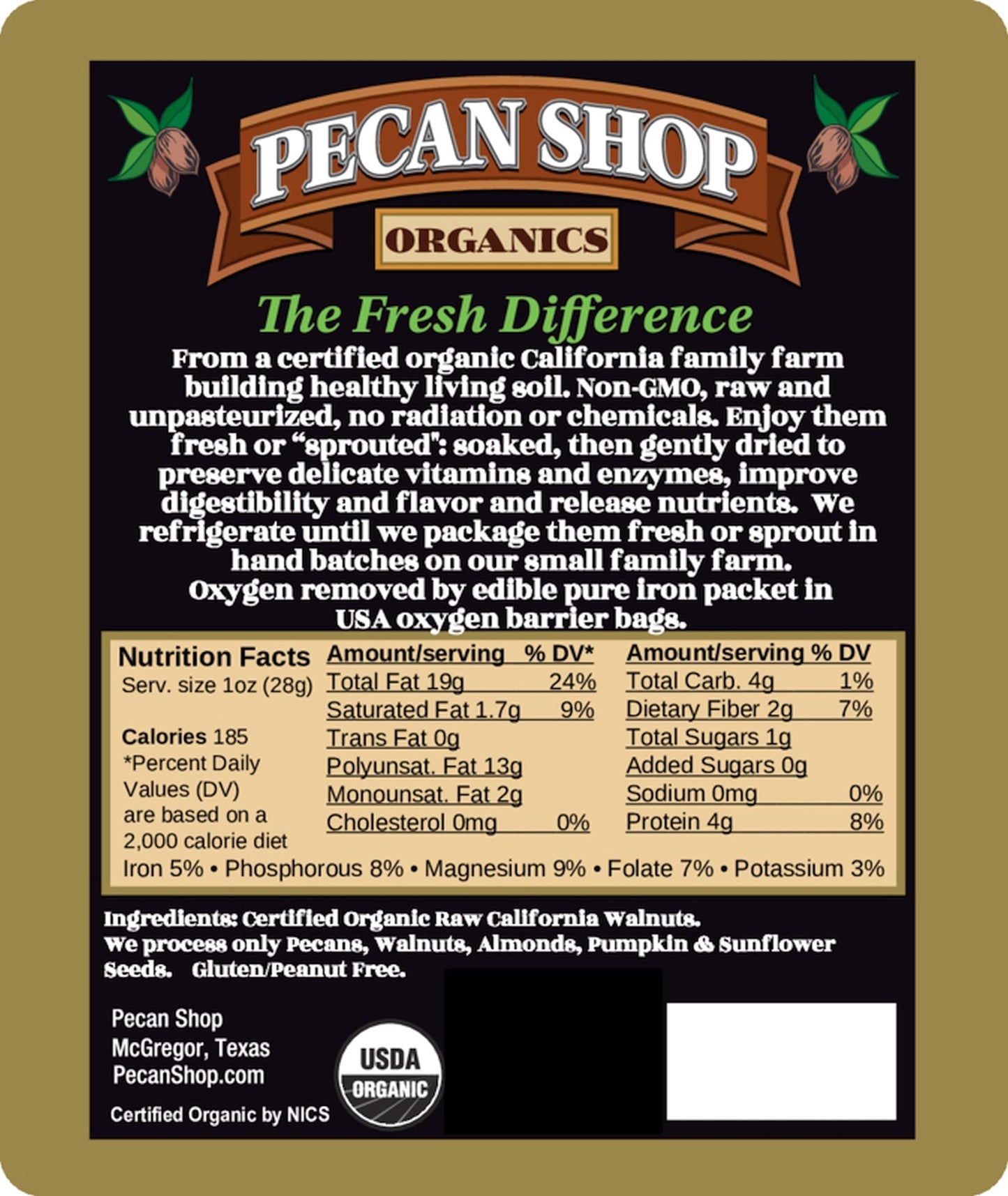 Pecan Shop Sprouted Organic Raw California Walnuts, High Halves Count, Lightly Sea Salted, 20 Pound