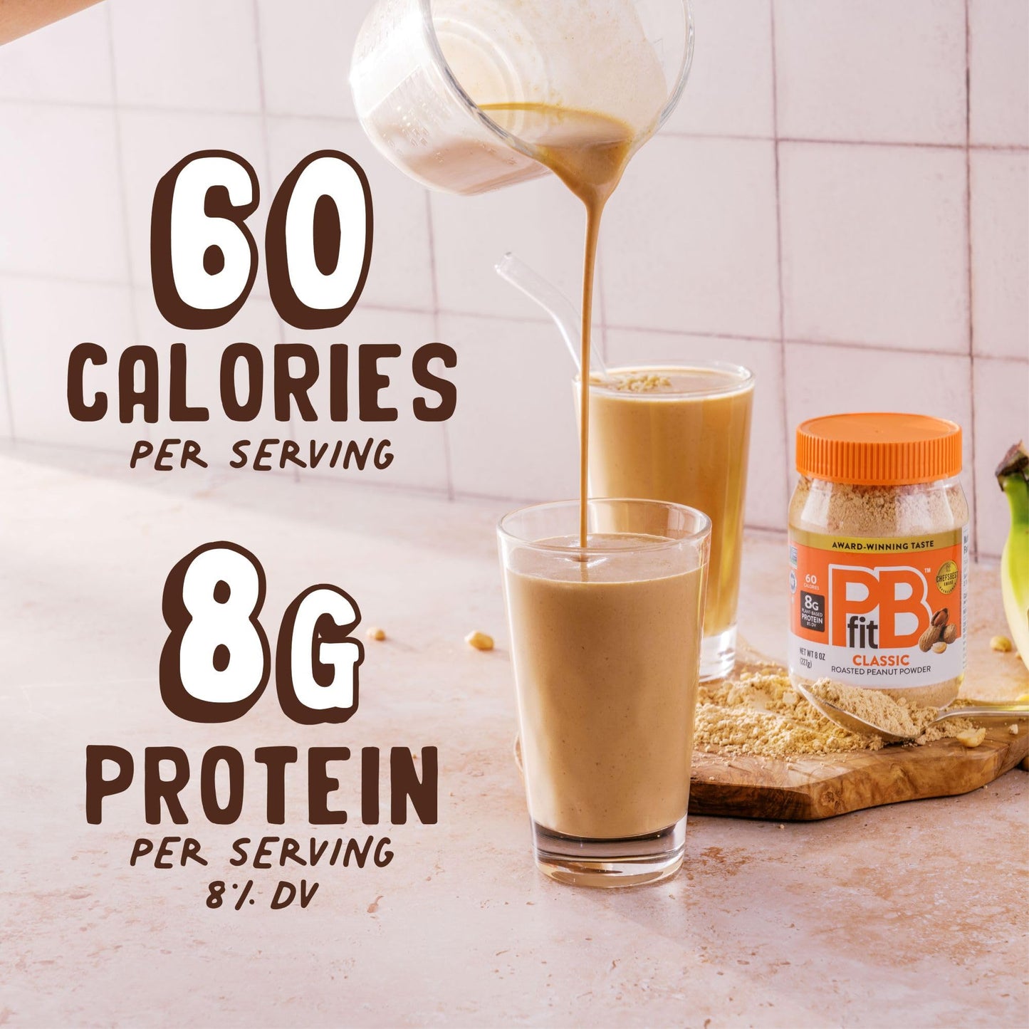 PBfit All-Natural Peanut Butter Powder, Powdered Peanut Spread From Real Roasted Pressed Peanuts, 8g of Protein 8% DV, 8 Ounce