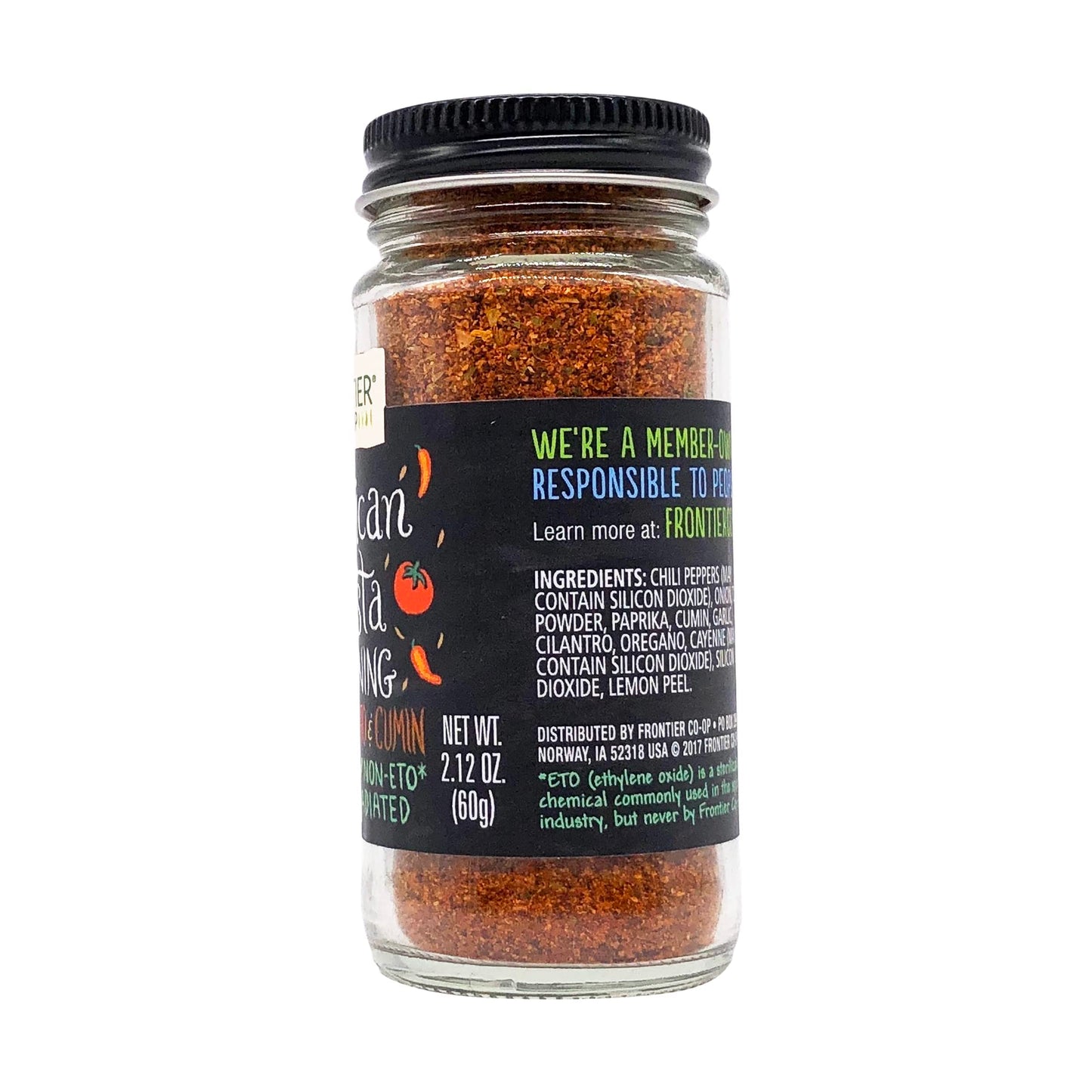 Frontier Co-Op Mexican Fiesta Seasoning, 2.12-Ounce Jar, Chilis, Tomato & Cumin, Hint Of Lemon & Cilantro, Kosher, Non Eto