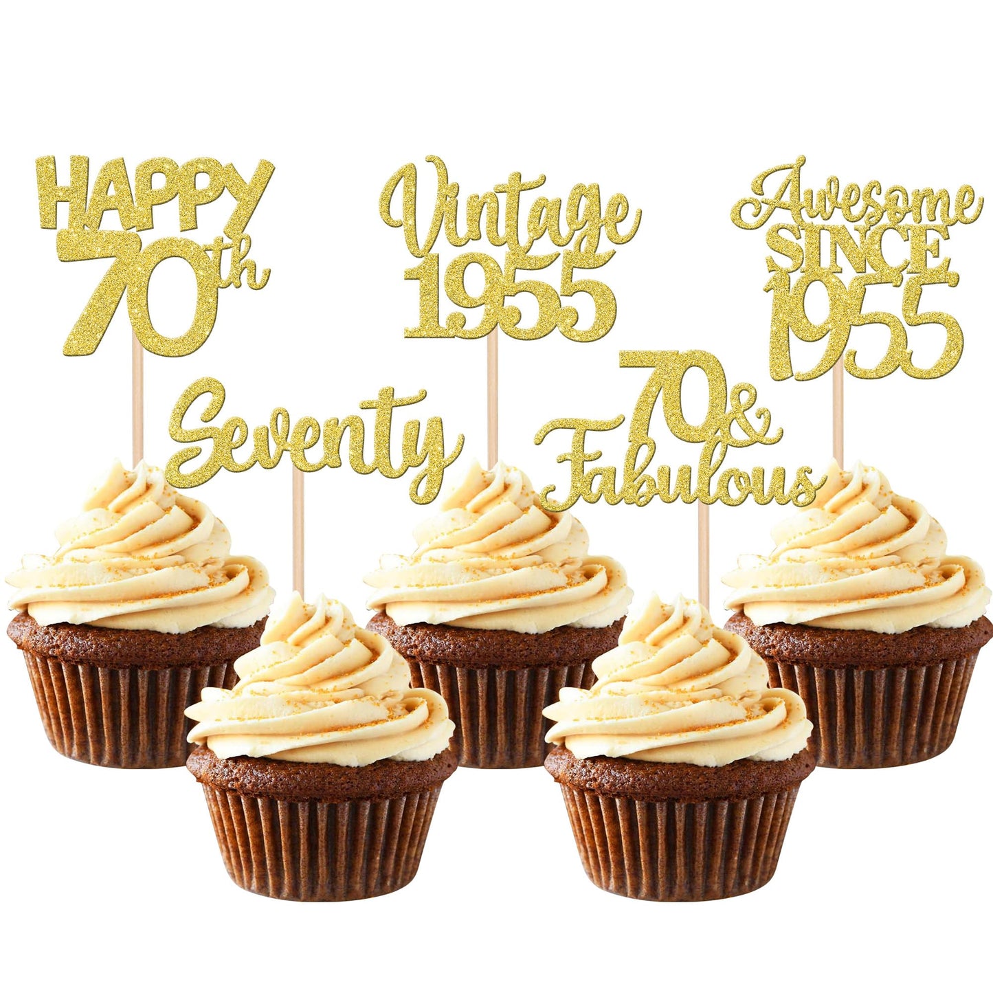30Pcs Vintage 1953 Cupcake Toppers Glitter Seventy Happy 70Th Birthday 70 Fabulous Cupcake Picks Cheers To 70 Years For 70Th Bir