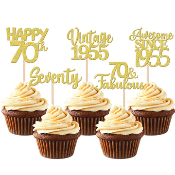 30Pcs Vintage 1953 Cupcake Toppers Glitter Seventy Happy 70Th Birthday 70 Fabulous Cupcake Picks Cheers To 70 Years For 70Th Bir