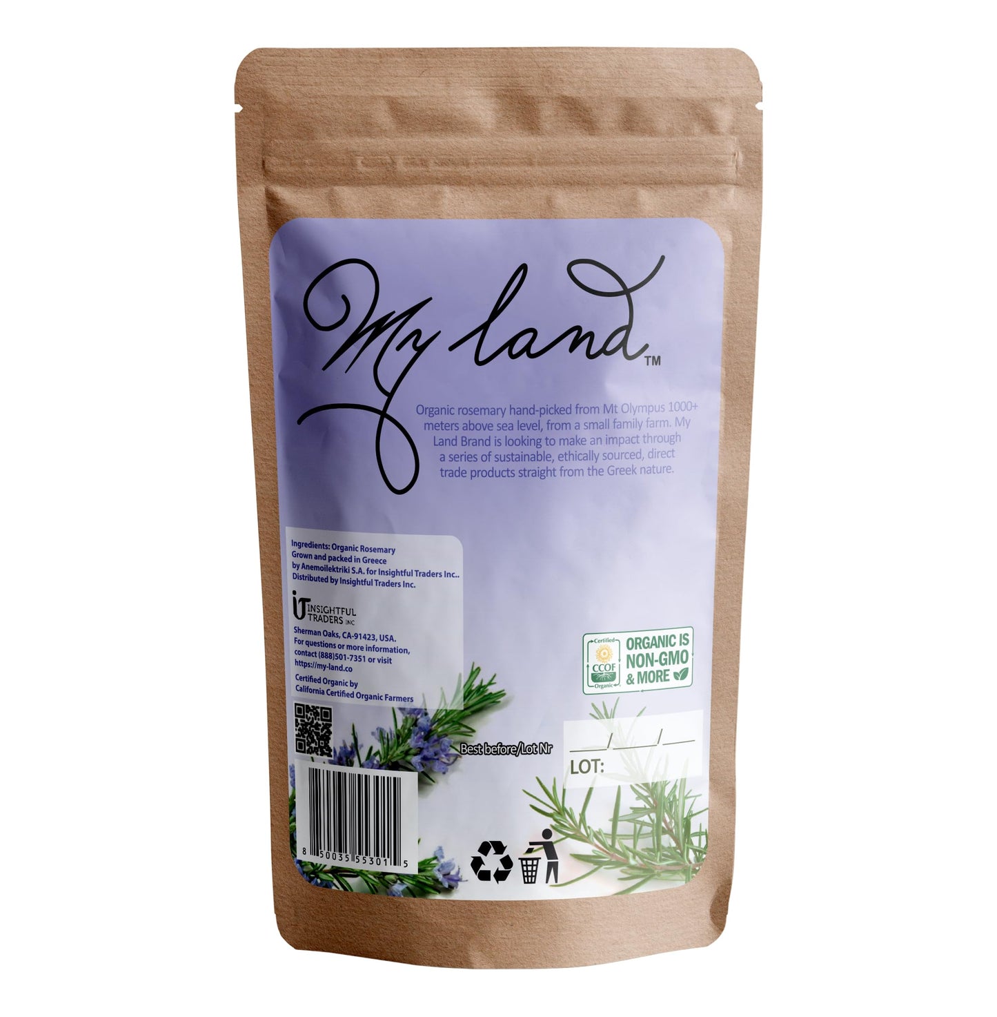 My Land Organic Dried Rosemary Leaves - 1.76 oz (50 g) | USDA Certified Organic Herb for Tea & Culinary Use | Naturally Aromatic