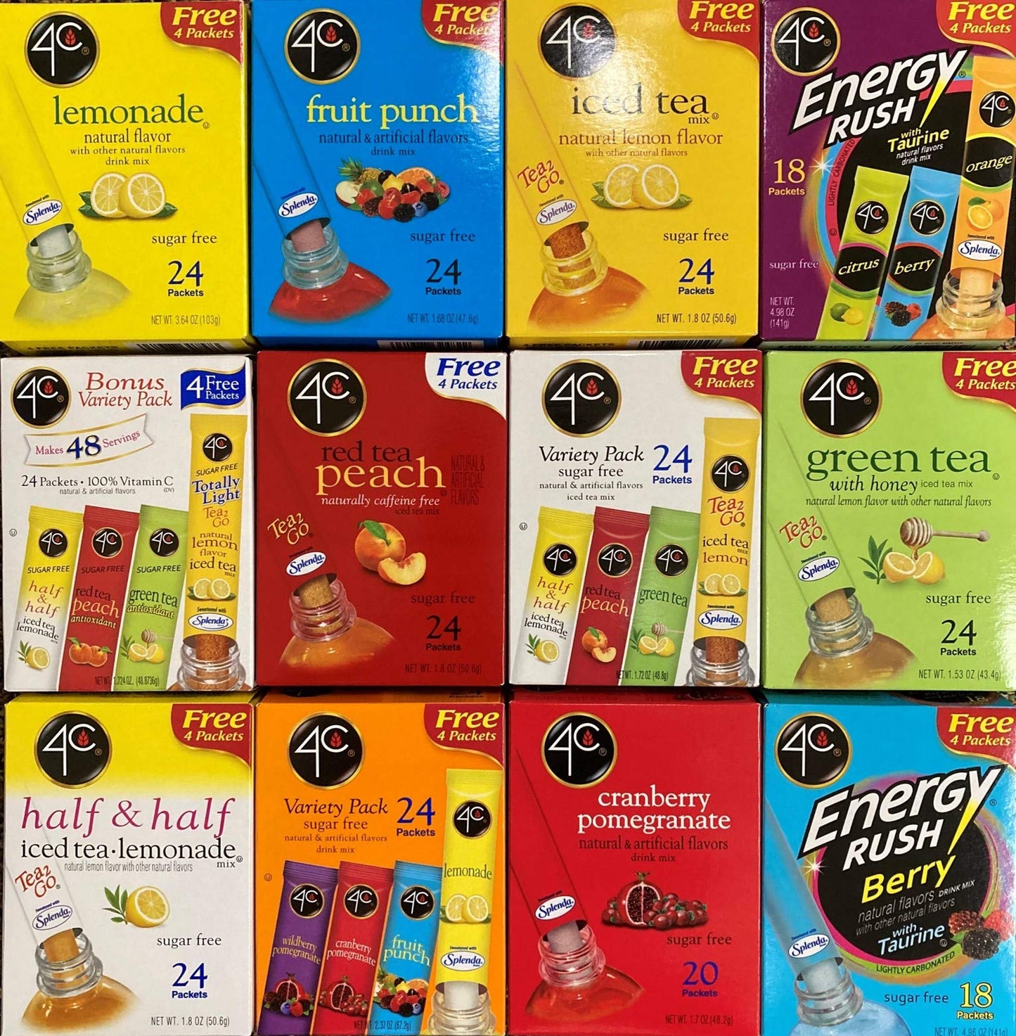 4C Energy Rush Drink Mix, Pack of 2 Boxes, 18 Packets Each, 36 Servings, 6 Orange, 6 Berry, 6 Citrus, Net Wt.