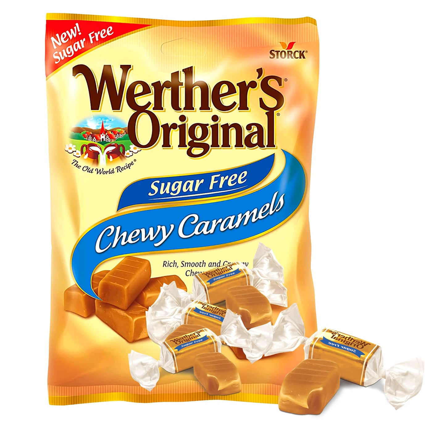 Needzo Werther'S Sugar Free Candy Variety Pack With Classic Caramel Flavored Hard And Chewy Candies Paired With Caramel Coffee, Sugarless Gift Basket Stuffer, Set Of 3