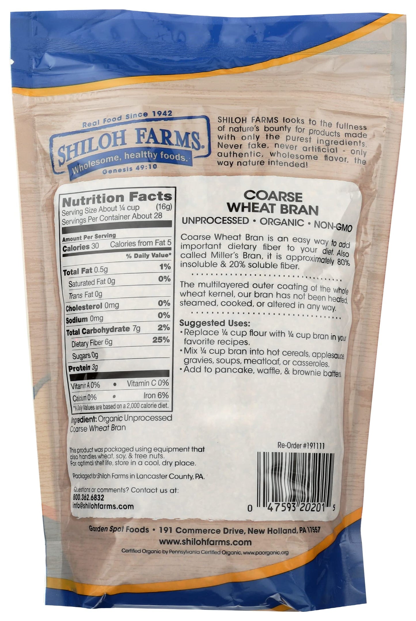 Shiloh Farms Organic Bran Coarse, 16 Oz