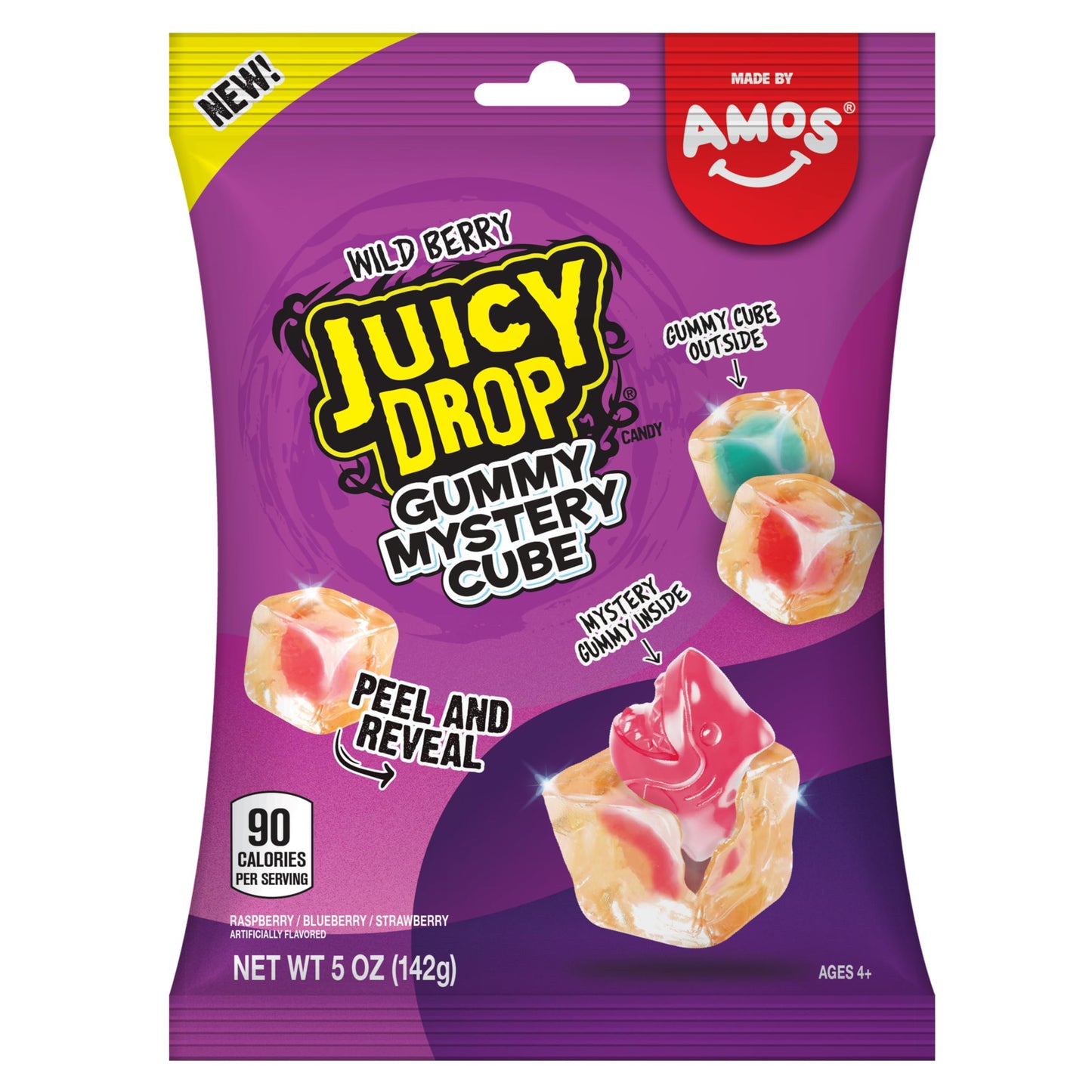 Juicy Drop Christmas Mystery Gummy Candy Cubes, Wild Berry Flavor, 5Oz, Peelable Strawberry Gummy Cube, Mystery Animal Inside, Interactive 2-In-1 Treat For Party Favors, Stocking Stuffers, Kids Gifts
