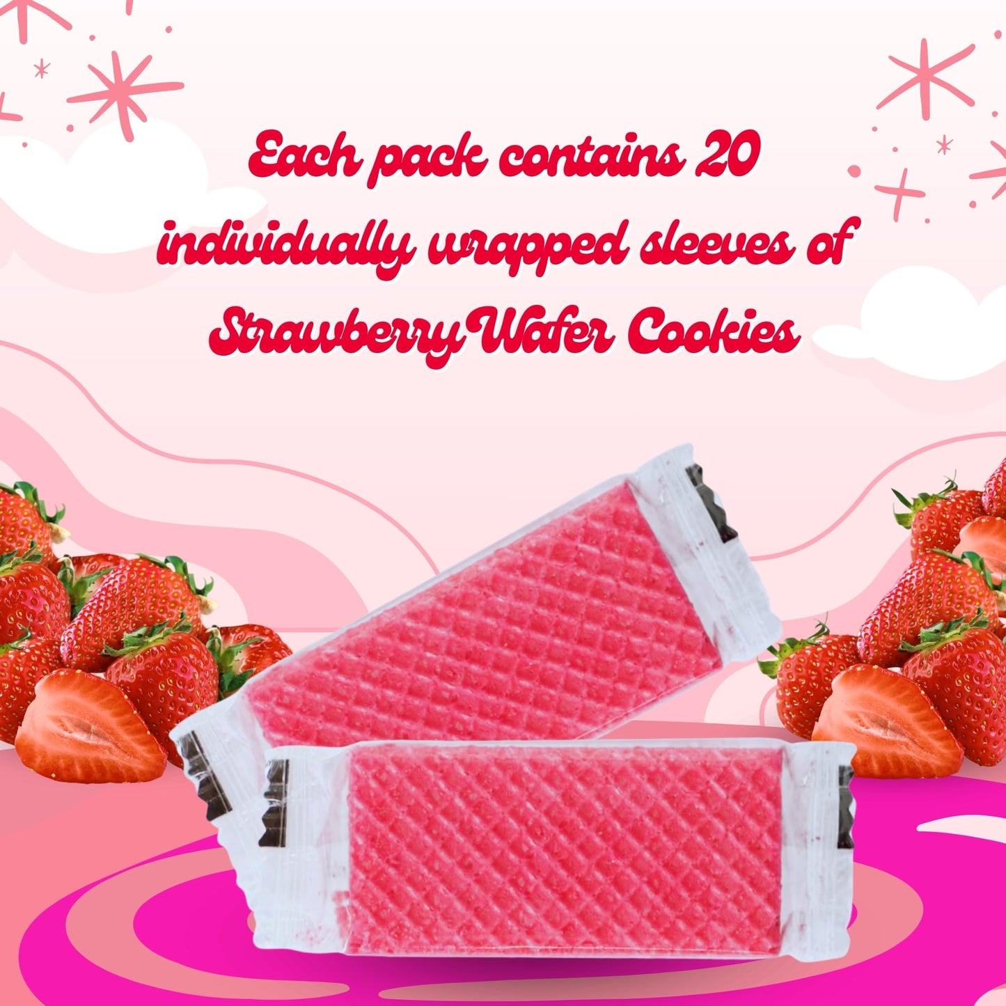 BOSS CLASS Strawberry Sugar Wafers - 20 Packs, 8.46oz Total, Crispy Cookies, 6.5x9.5x1.5 inches, Red