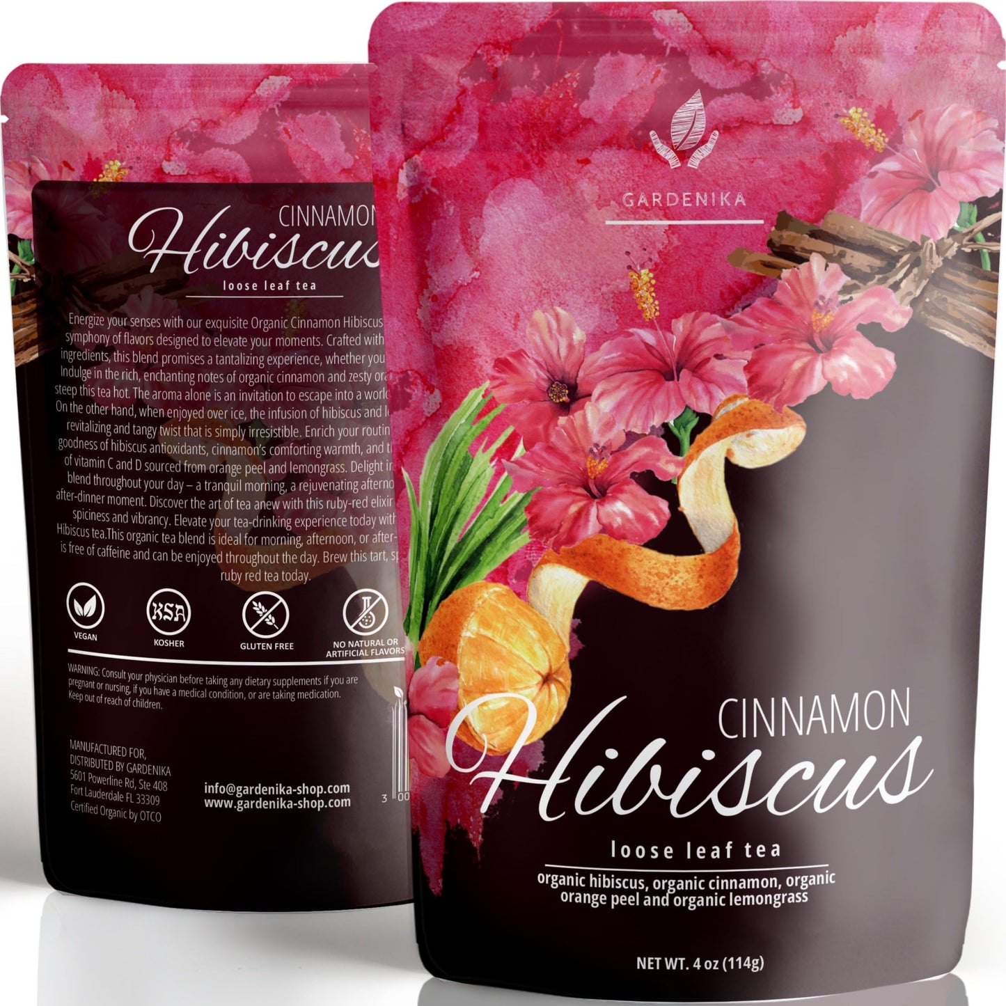 Gardenika Organic Cinnamon Hibiscus Loose Leaf Tea | Caffeine-Free | USDA Organic | 4 oz