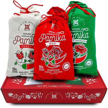 Hencher Hungarian Paprika Powder Gift Set - 3 Flavors (Sweet, Hot, Smoked) - 3x100g/3.5oz