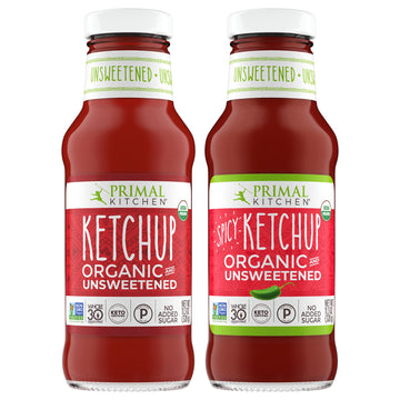 Primal Kitchen Organic Ketchup Variety Pack, Original Unsweetened And Spicy, No Cane Sugar Or Corn Syrup, 11.3 Ounces, Pack Of 2