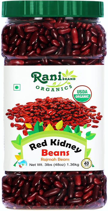 Rani Organic Red Kidney Beans (Rajmah Beans) Light 48oz (3lbs) 1.36kg Bulk PET Jar ~ All Natural | Vegan | Gluten Friendly | NON