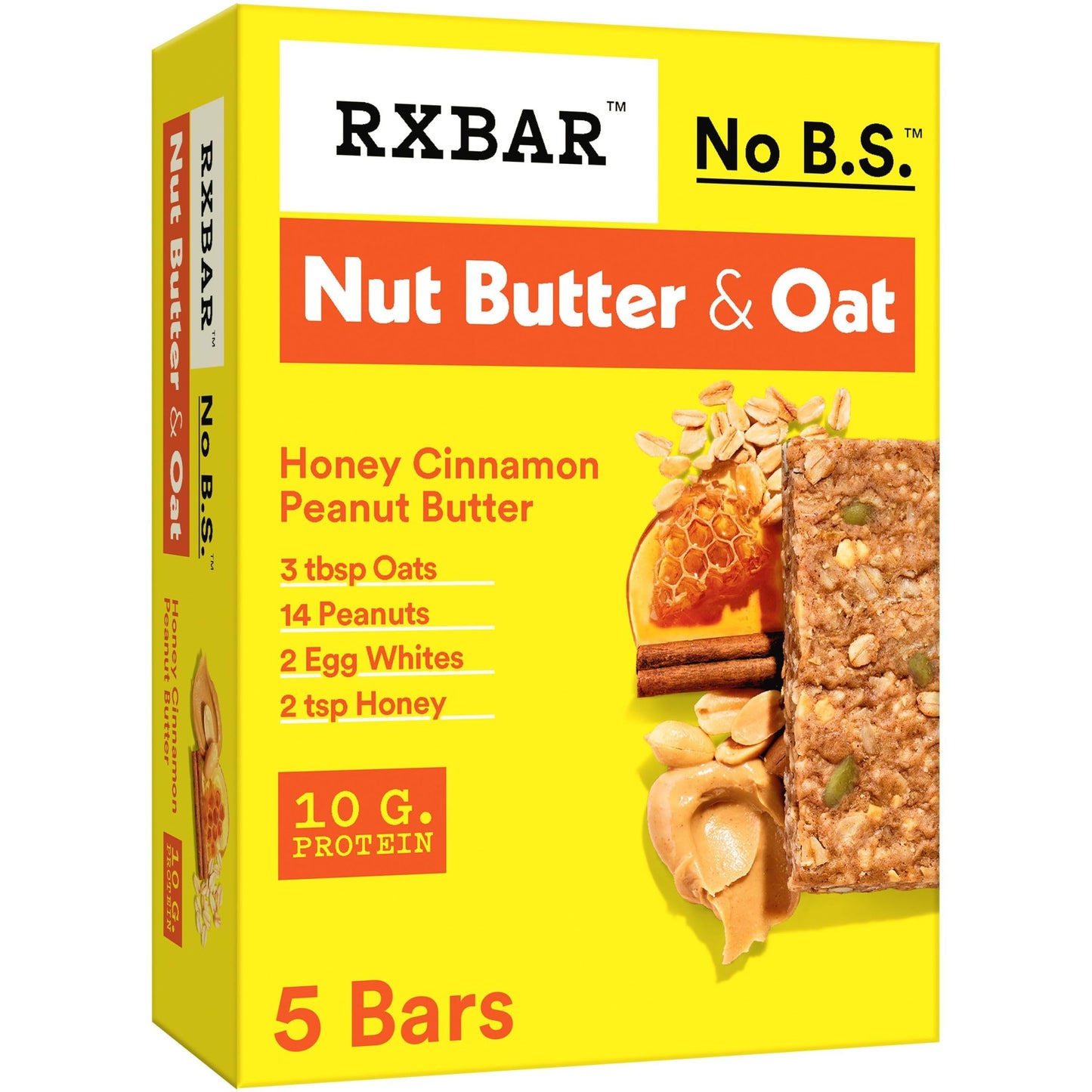 RXBAR Nut Butter and Oat Protein Bars, Honey Cinnamon Peanut Butter, 5 Count, 9.7oz Box
