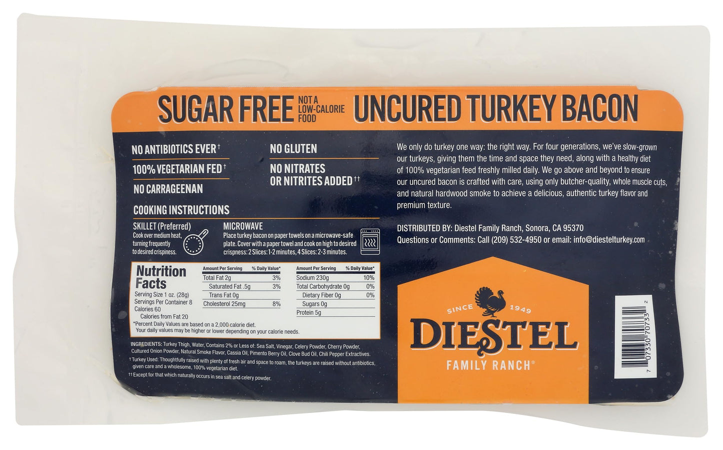 DIESTEL TURKEY RANCH Sugar Free Turkey Bacon, 8 OZ