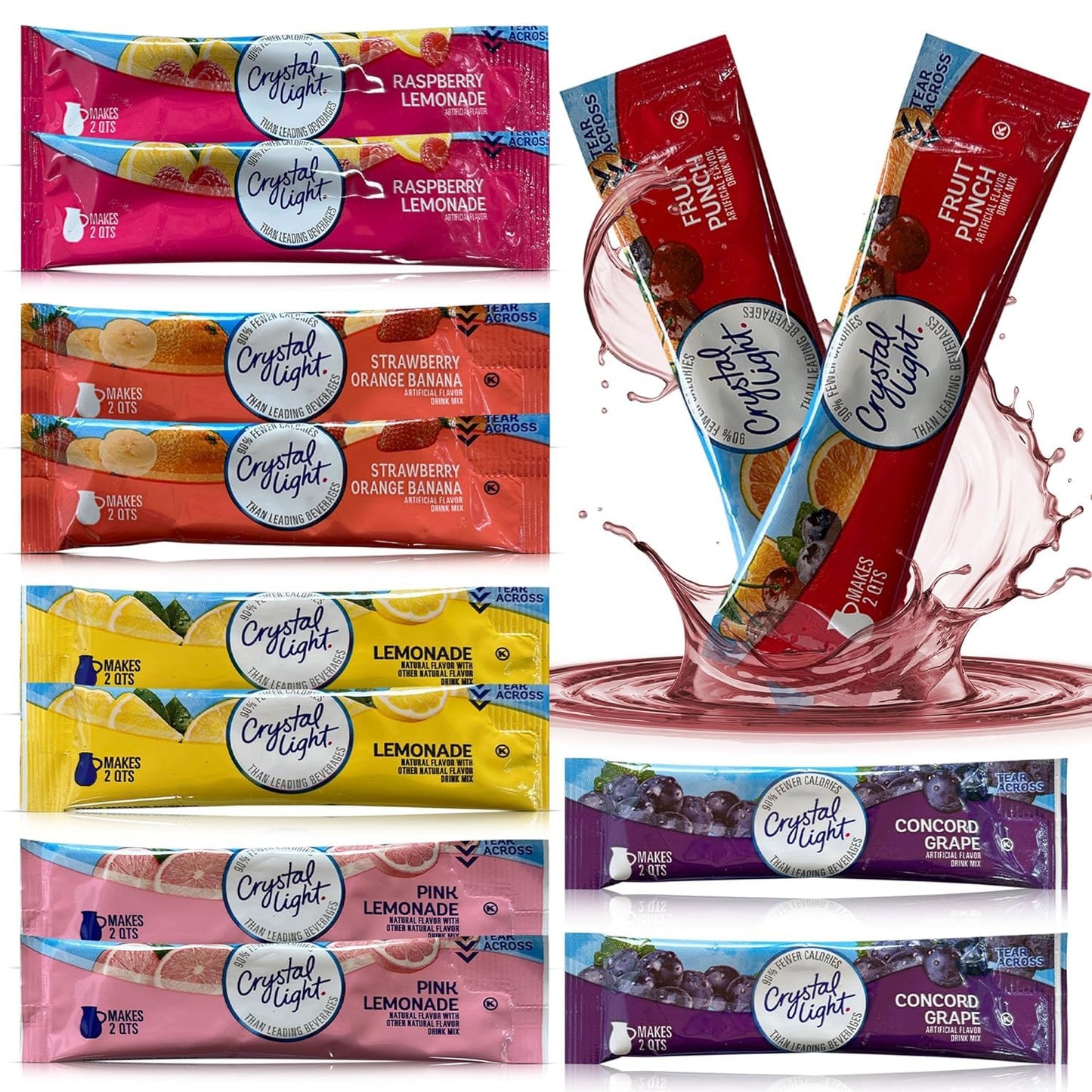 Crystal Light Pitcher Packets Drink Powder - 12 (2-quart) Sugar Free Drink Mix Variety Pack Includes Lemonade, Fruit Punch, Grap
