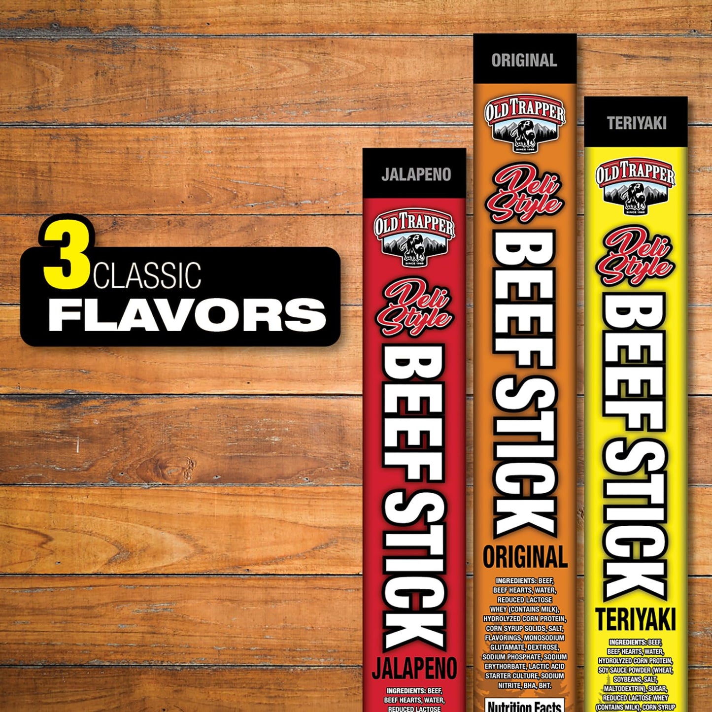 Oid Trapper Original Deli-Style Beef Sticks, 1.75-Ounce Individually Wrapped Packages, 11 Grams Of Protein And Zero Grams Of Sug