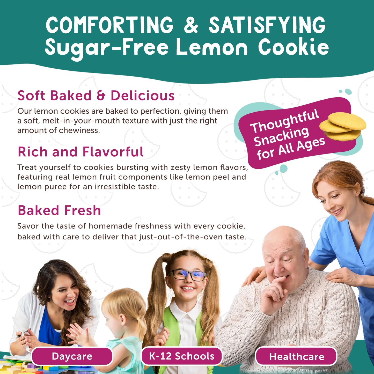 Darlington Snacks Soft Baked Sugar Free Lemon Cookies, Sugar-Free Soft Lemon Cookies, 100% Nut Free Cookies Lemon Dessert, Made
