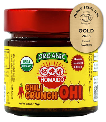 Homaido Organic Chili Crunch-Oh! Spicy Umami Crisp Oil, 6.2 Ounce, No MSG, Crafted in USA