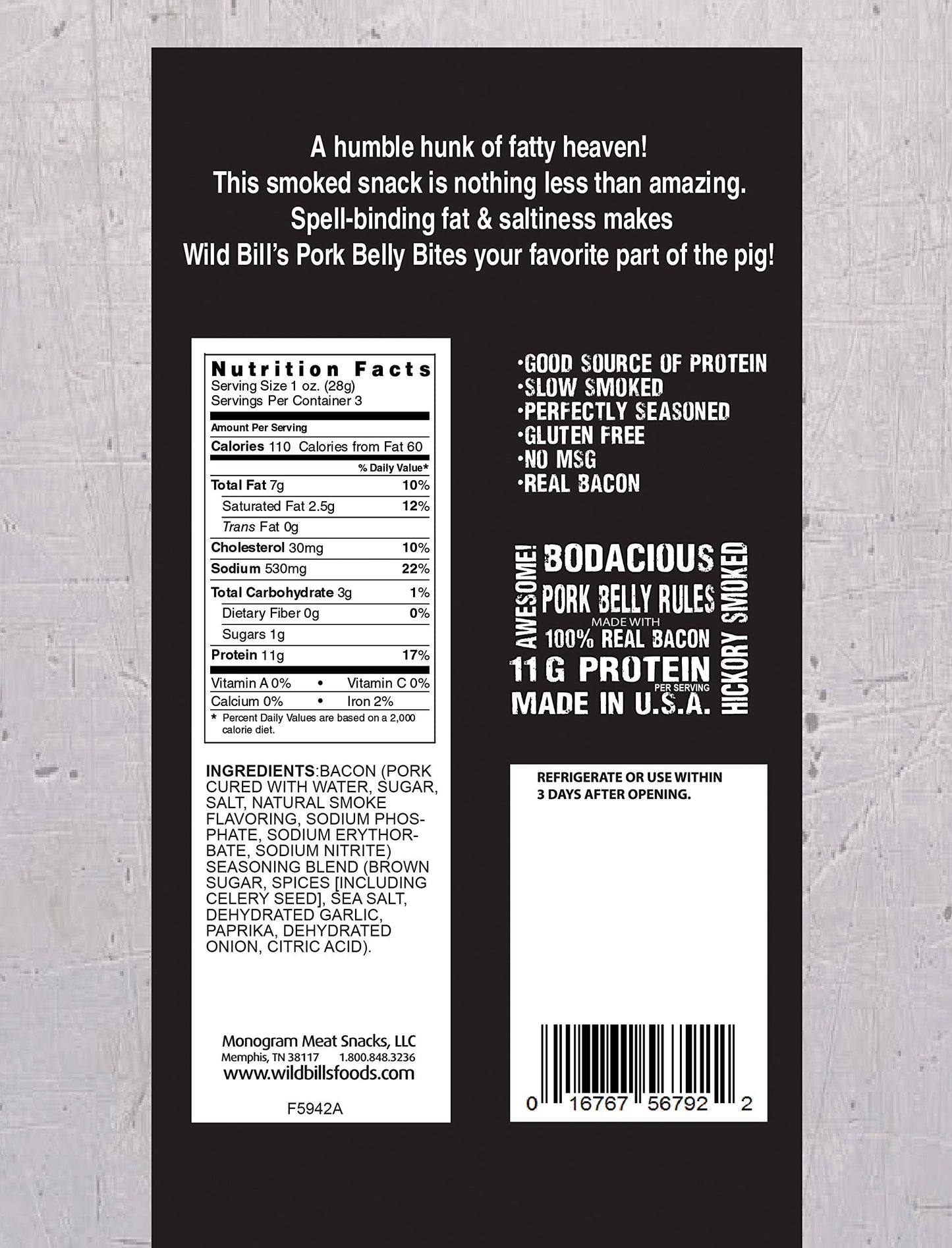 Wild Bills Pork Belly Bites - 3 Ounce Pack (3 count) - Delicious Snack