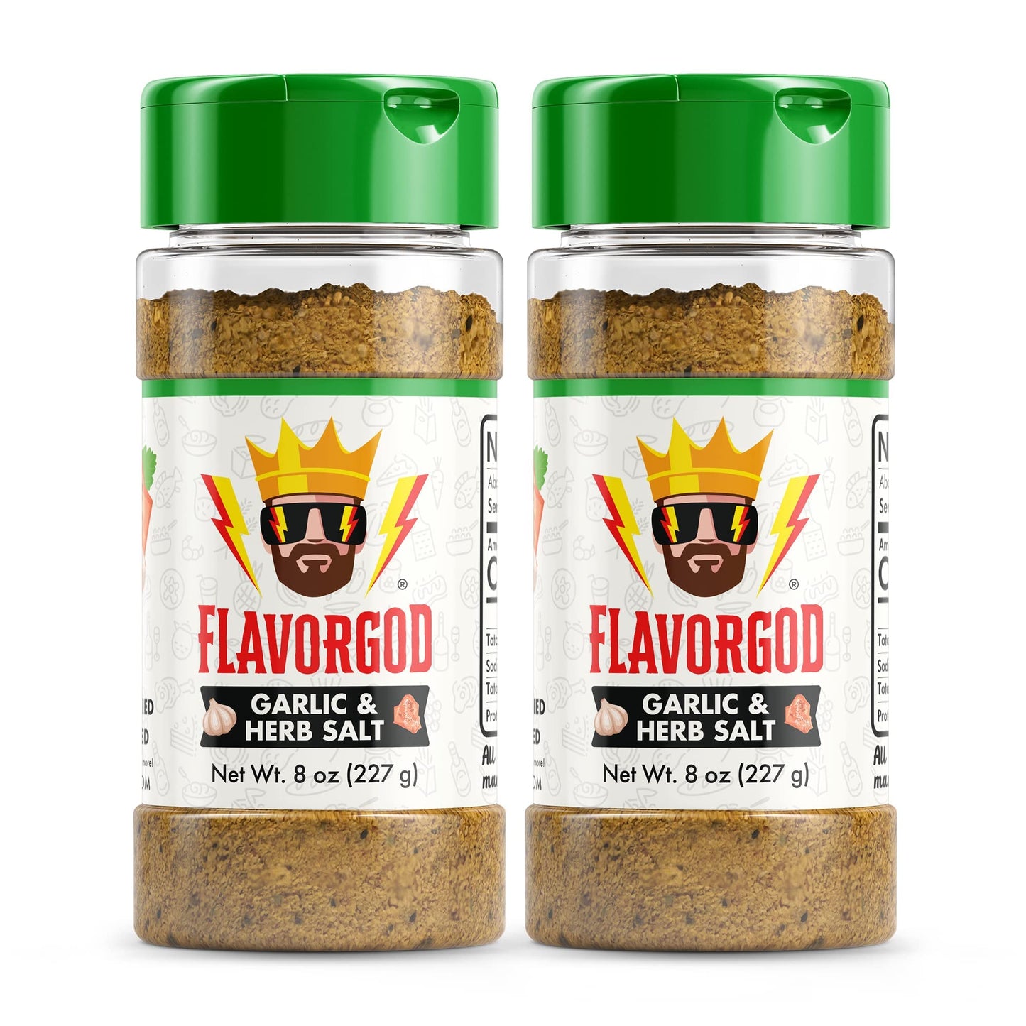 Garlic & Herb Salt Finisher, 2 Bottles By Flavor God - Enhanced All Natural & Healthy Spice & Seasoning Mix Blend For Chicken & Beef - Kosher & Low Sodium - Great Flavor Spices And Seasoning Gift