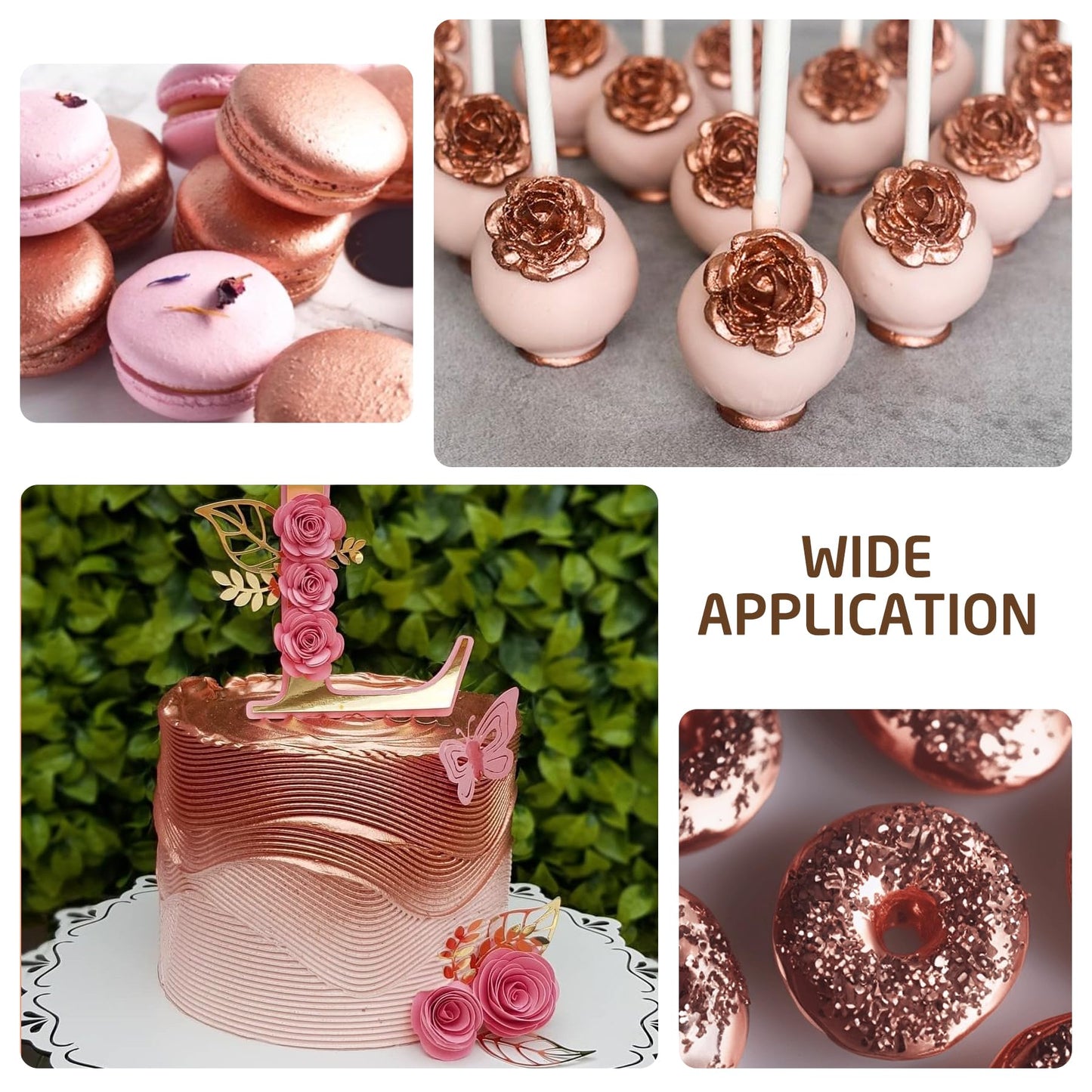 Limino Edible Glitter Paint - Food Grade Metallic Cake Decor, 2 fl.oz, Rose Gold, Model L111