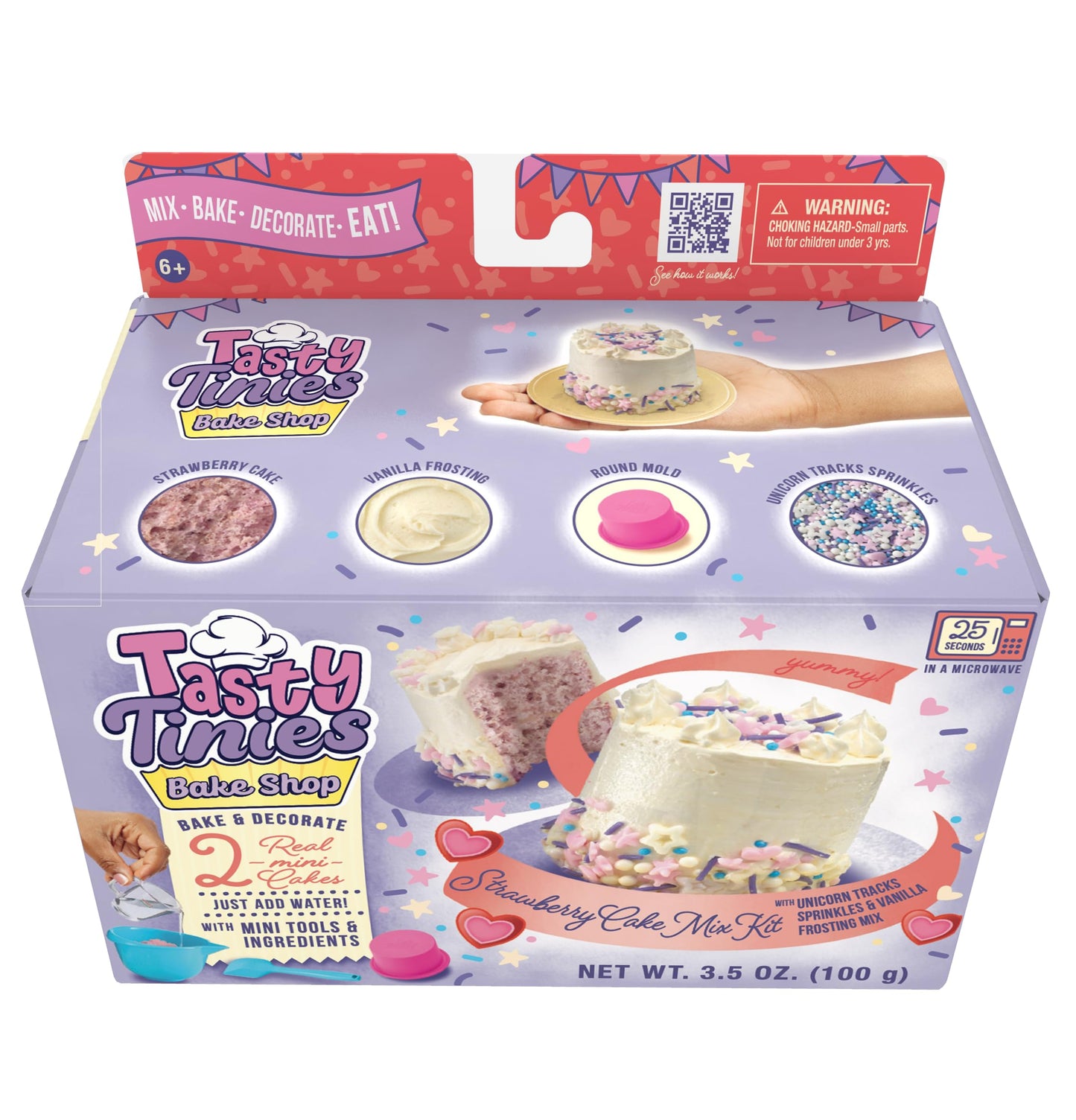 Goliath Tasty Tinies Bake Shop Strawberry Cake Mix Kit with Unicorn Tracks Sprinkles & Vanilla Frosting Mix | Bake & Decorate 2 
