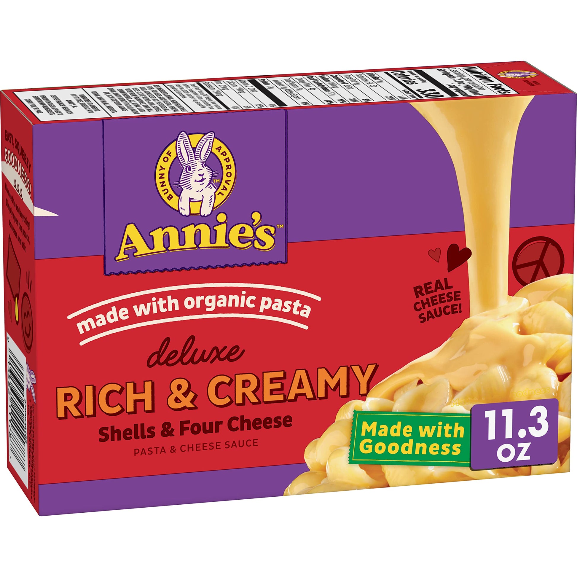 Annie'S Homegrownfour Cheese Shells Deluxe Rich & Creamy Macaroni & Cheese With Organic Pasta, Kids Mac & Cheese Dinner, 11.3 Oz (Pack Of 12)