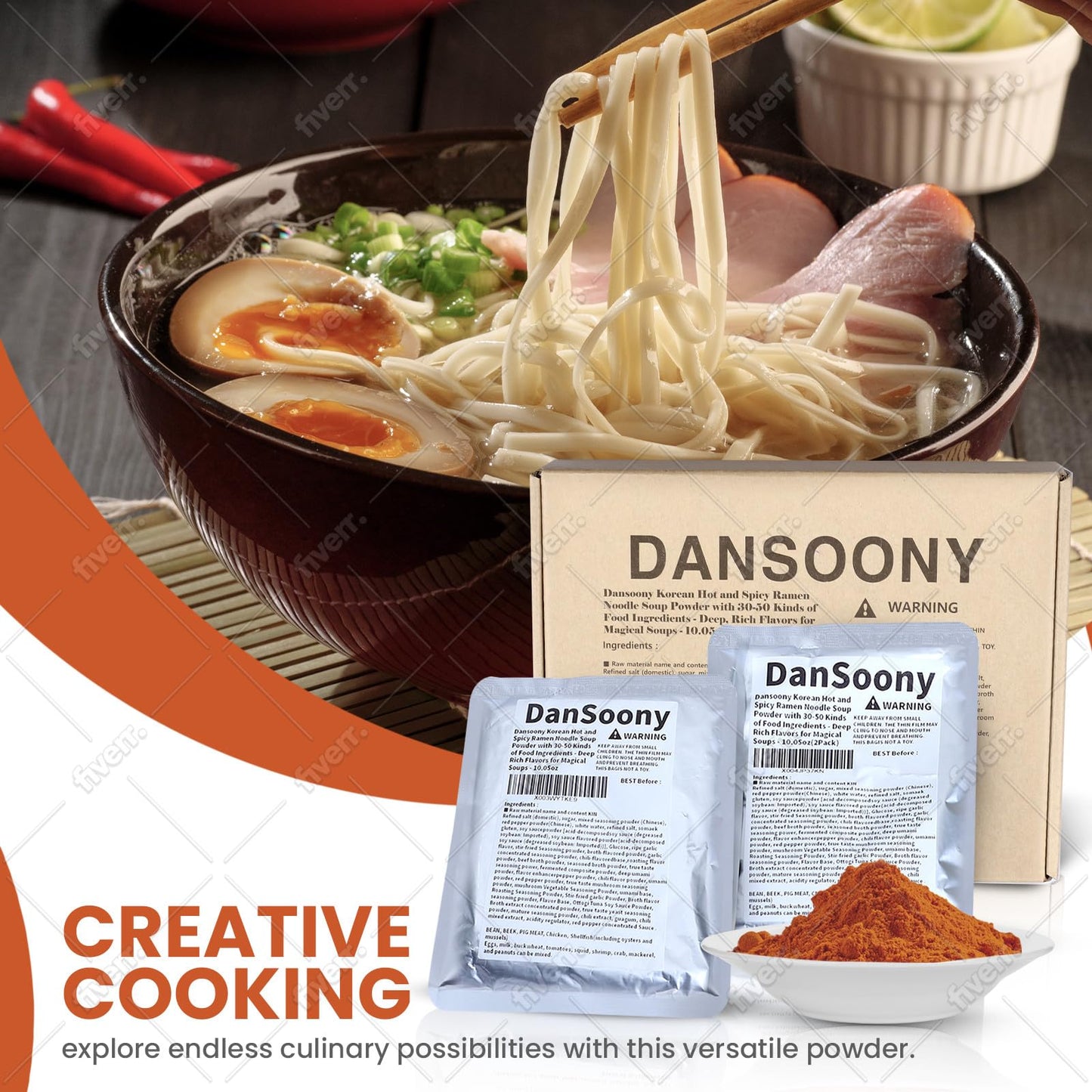 Dansoony Korean Hot And Spicy Ramen Noodle Soup Powder With 30-50 Kinds Of Food Ingredients - Deep, Rich Flavors For Magical Soups (2Pack)