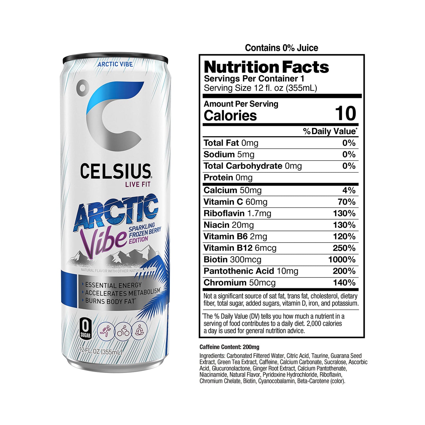 CELSIUS Sparkling Arctic Vibe, Functional Essential Energy Drink, 12 Fl Oz (Pack of 24)