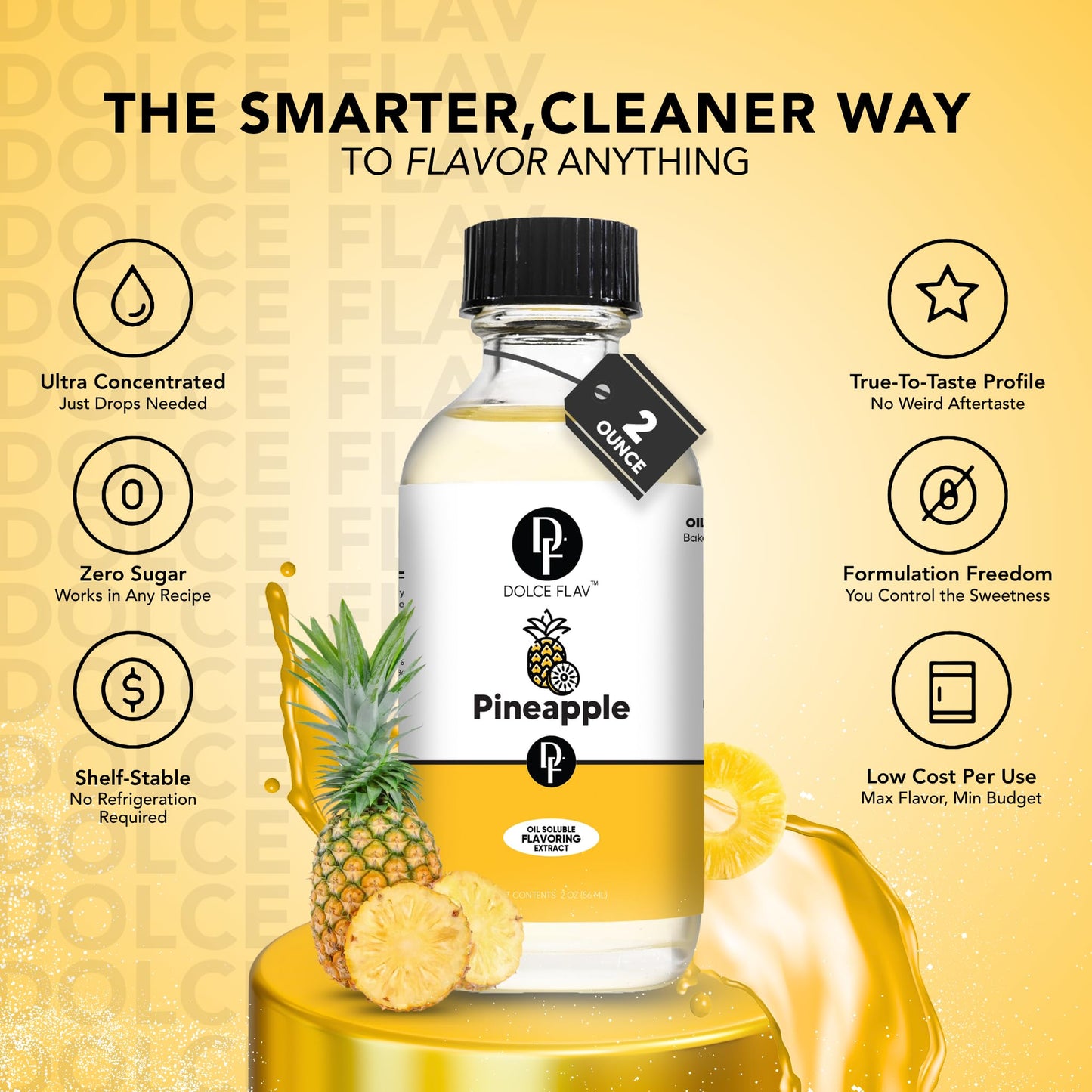 Dolce Foglia Pineapple Flavor Concentrate - 8 Oz. Multipurpose Flavoring Oil for Food & Cosmetics in Glass Bottle