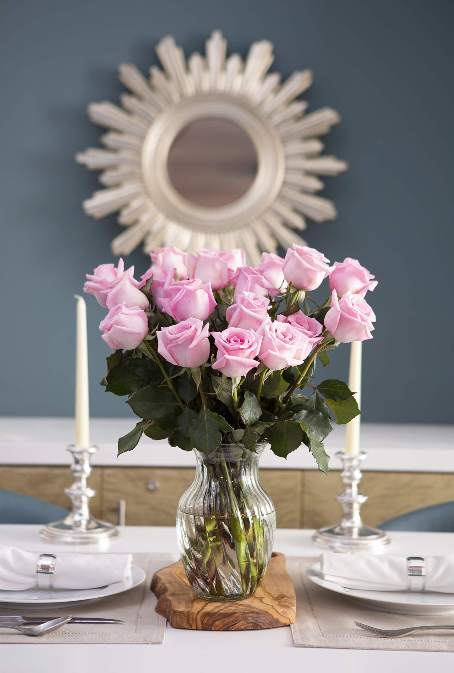KaBloom Fresh Pink Roses Bouquet - 18 Stems with Vase, Fall Collection, Model KADF3785-V118-A999-1