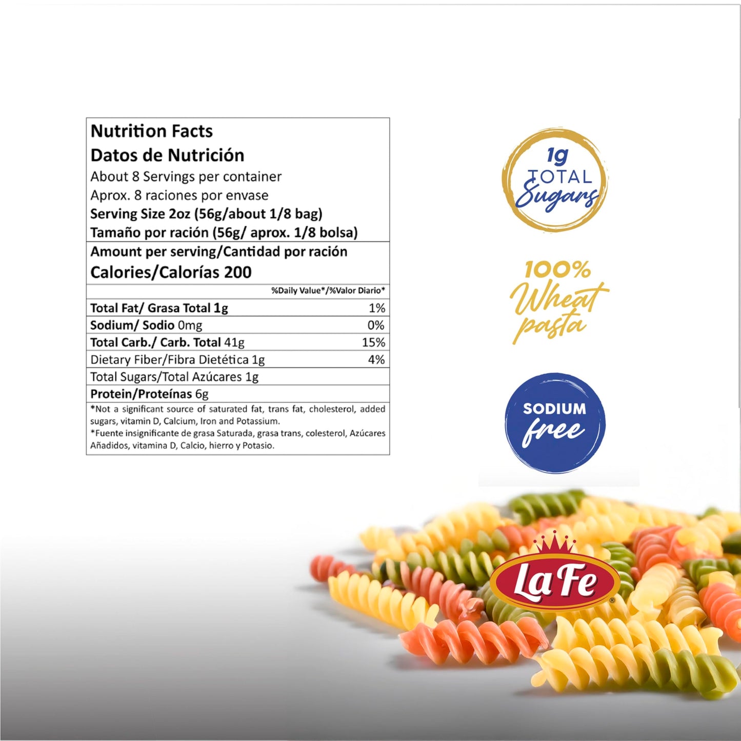 La Fe Tri-Color Rotini Pasta - Unenriched Semolina - 16oz (3 Pack) - Cholesterol & Sodium Free