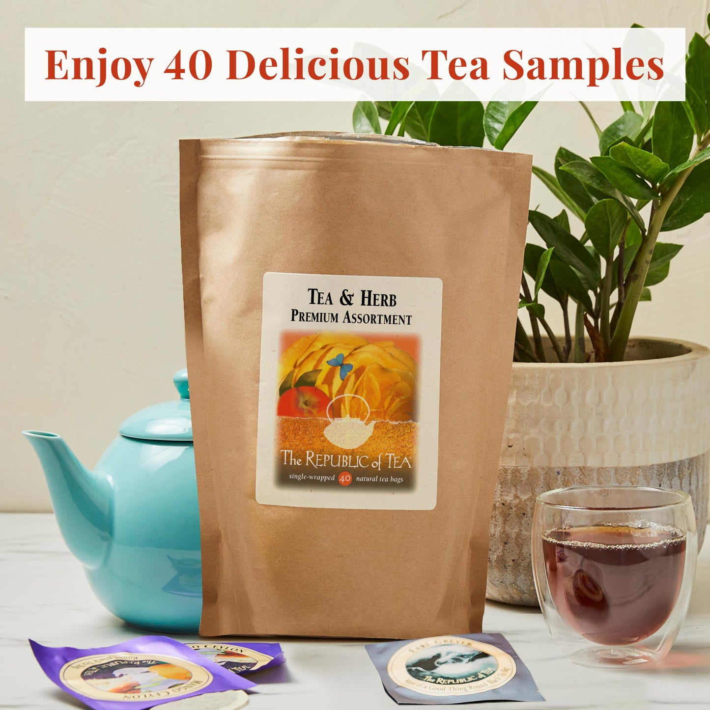The Republic of Tea Premium Assortment of Teas & Herbs, 40 Individually Wrapped Tea Bags, 50 Count